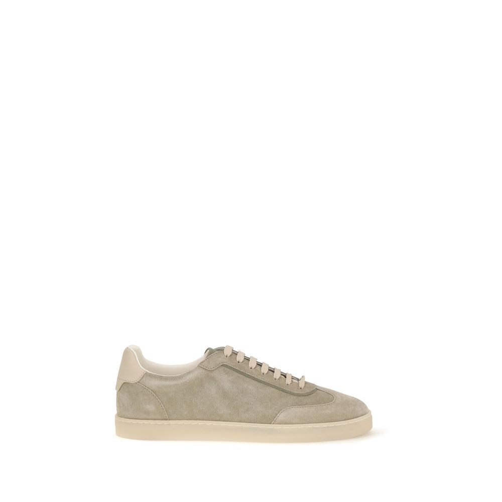 Brunello Cucinelli Beige Calf Leather Bos Taurus Men's Sneakers