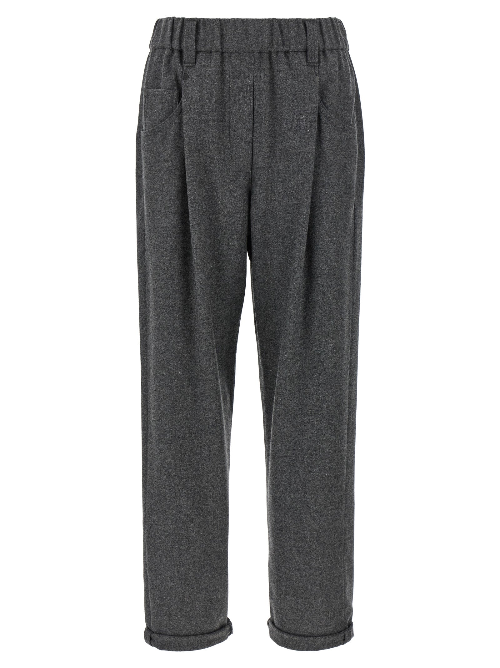 Brunello Cucinelli Gray Virgin Wool Casual Women's Pants
