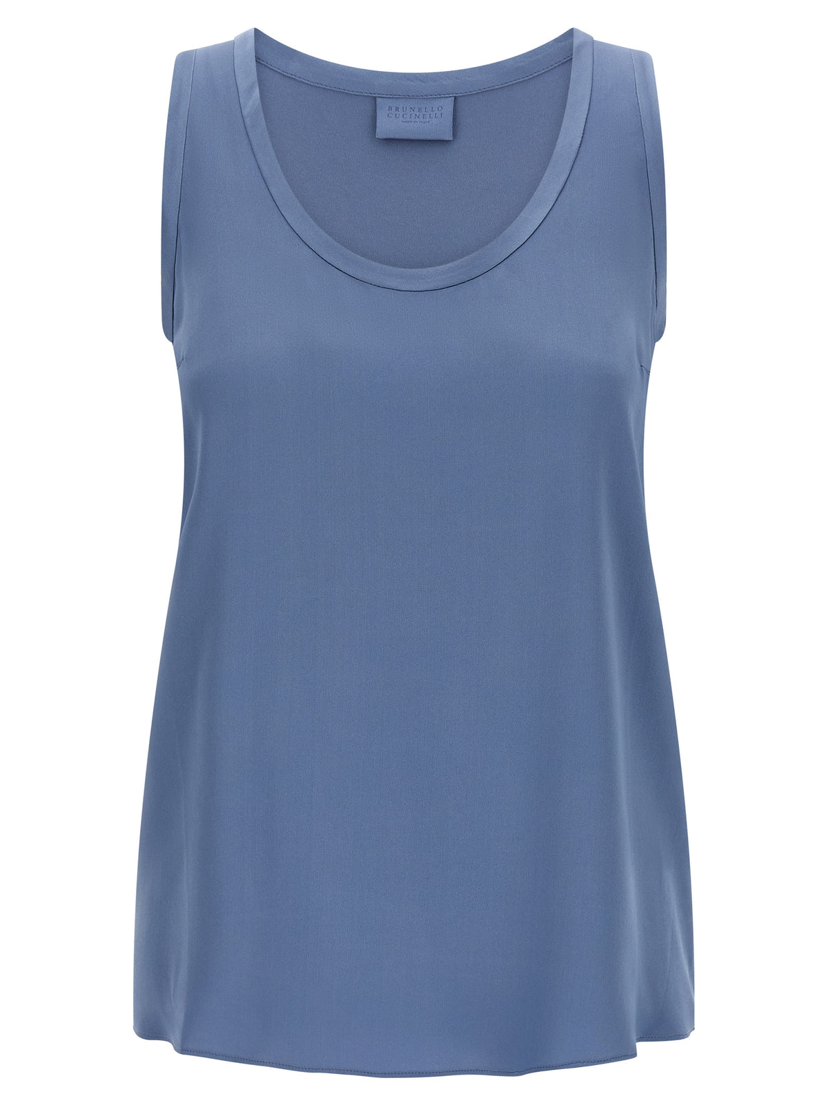 Brunello Cucinelli Blue Silk Sleeveles Women's T-Shirt