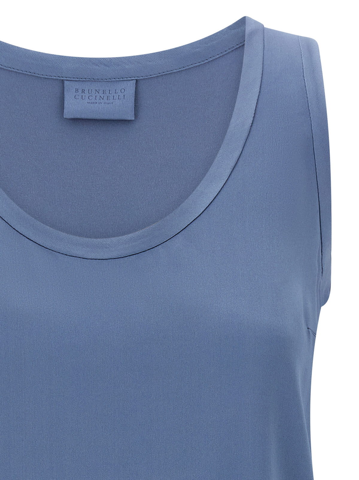 Brunello Cucinelli Blue Silk Sleeveles Women's T-Shirt