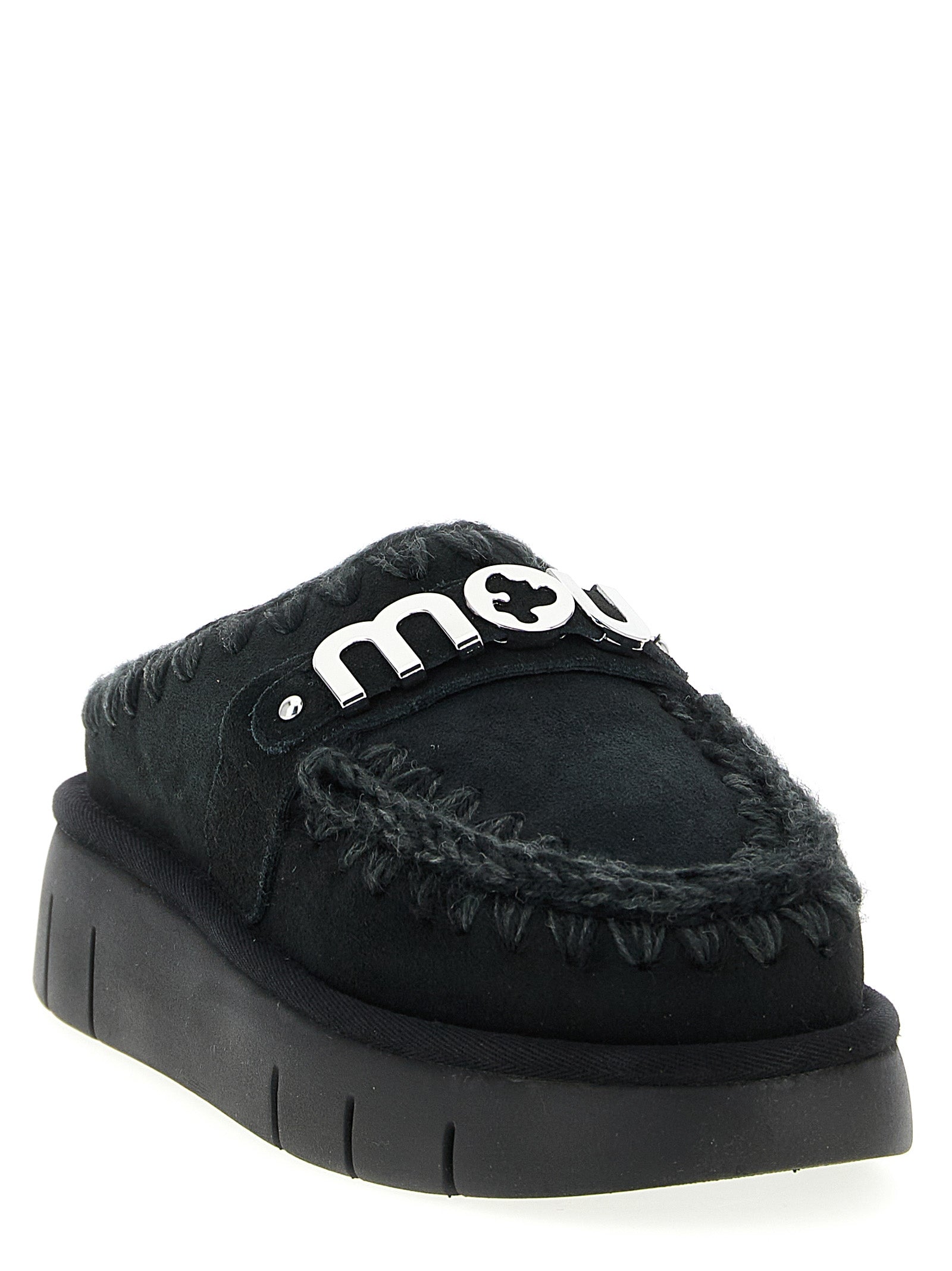Mou Black Lamb Leather Women's Clogs