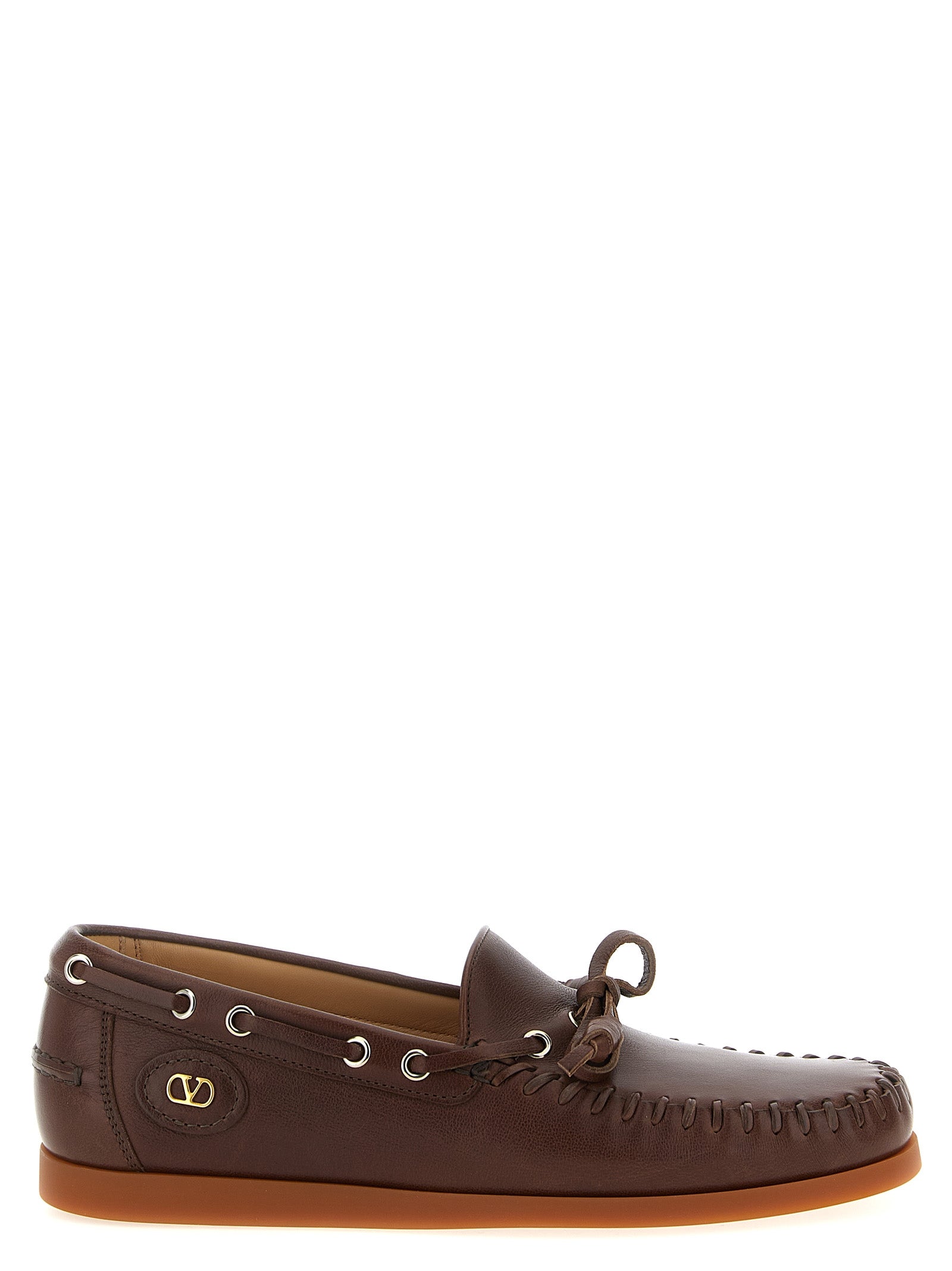 Valentino Garavani Brown Buffalo Leather Men's Moccassin