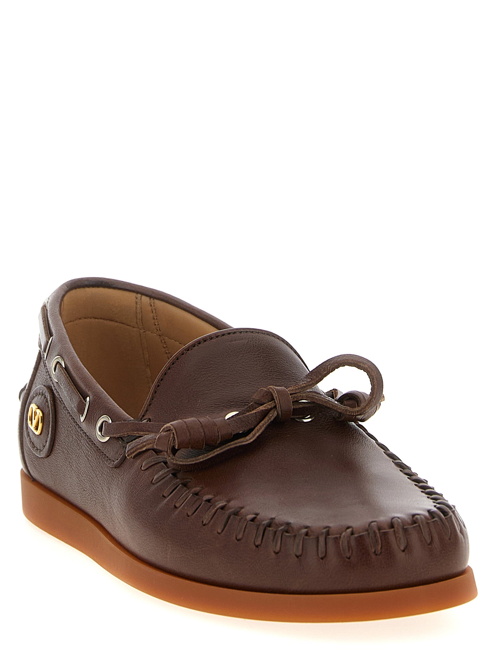 Valentino Garavani Brown Buffalo Leather Men's Moccassin