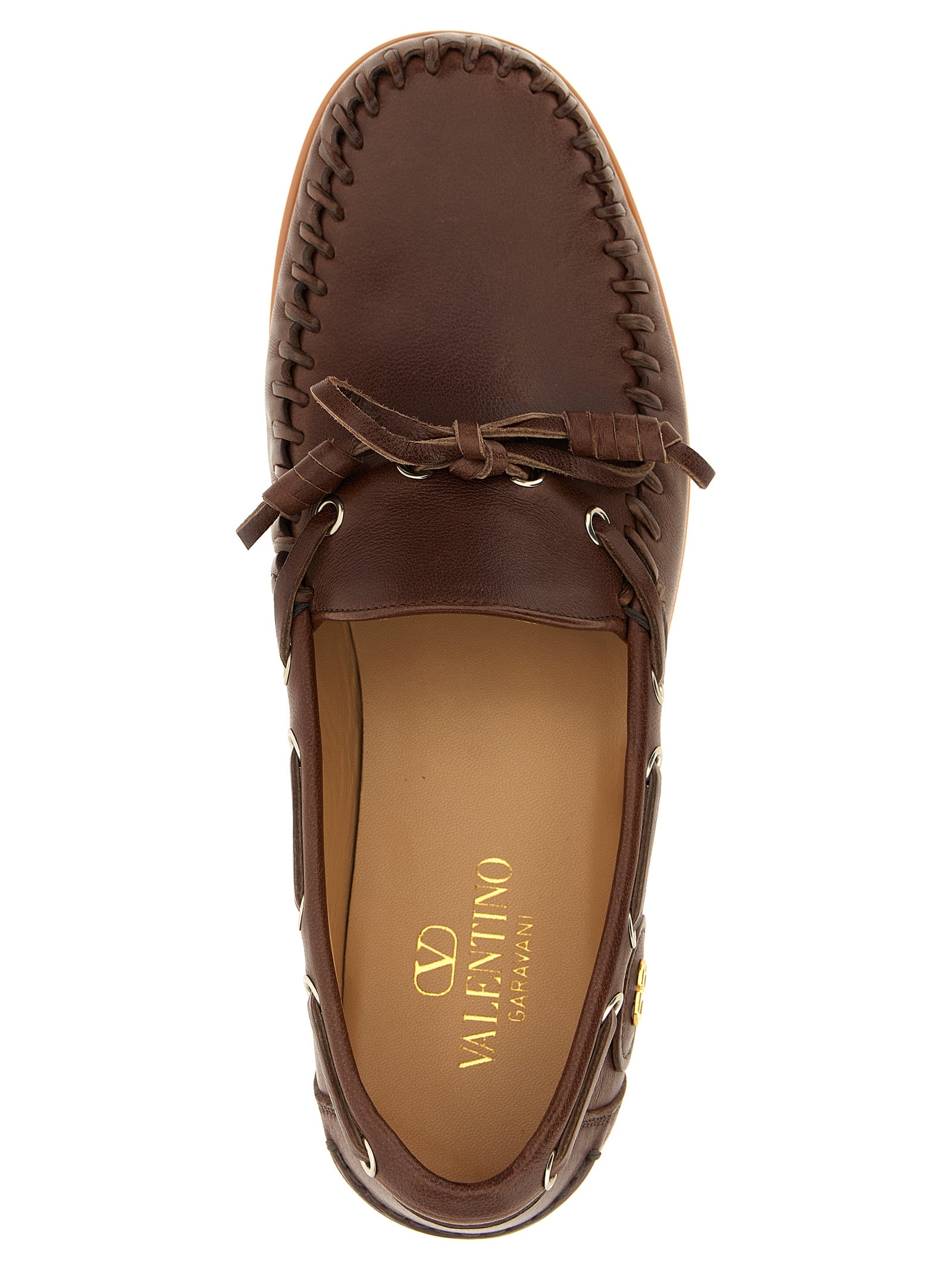 Valentino Garavani Brown Buffalo Leather Men's Moccassin
