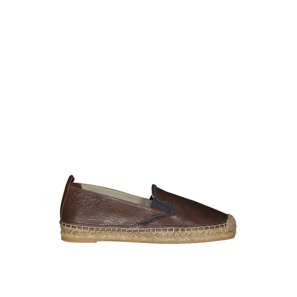 Brunello Cucinelli Brown Leather Women's Espadrilles