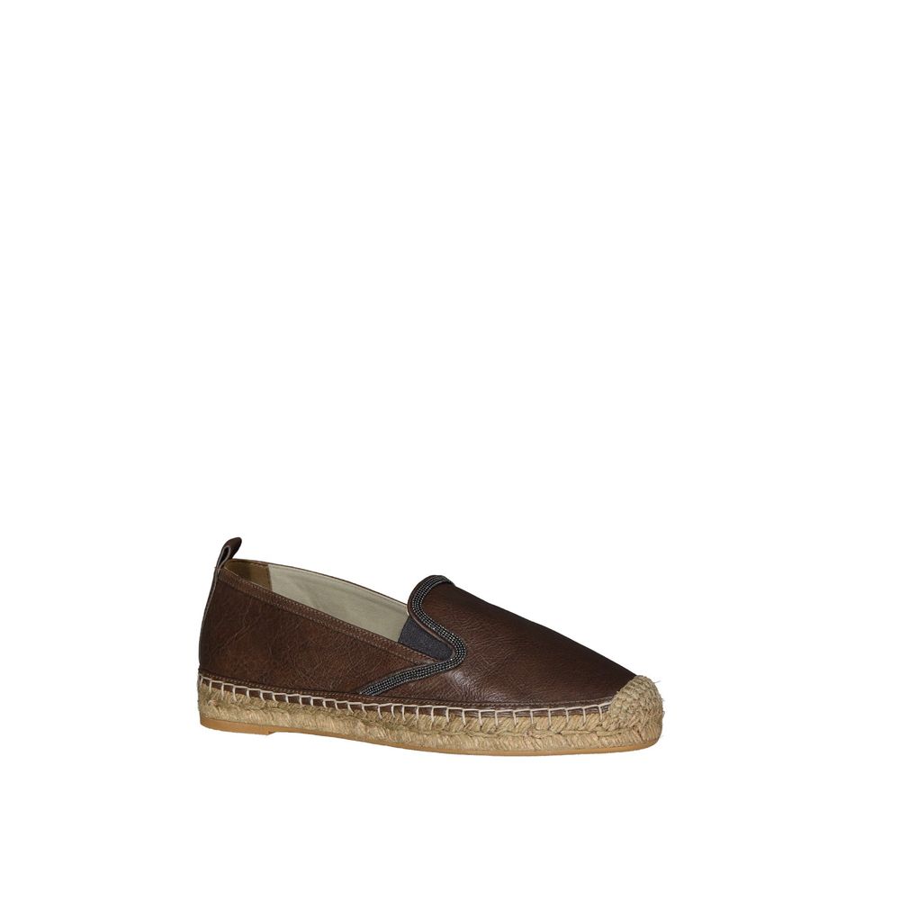 Brunello Cucinelli Brown Leather Women's Espadrilles