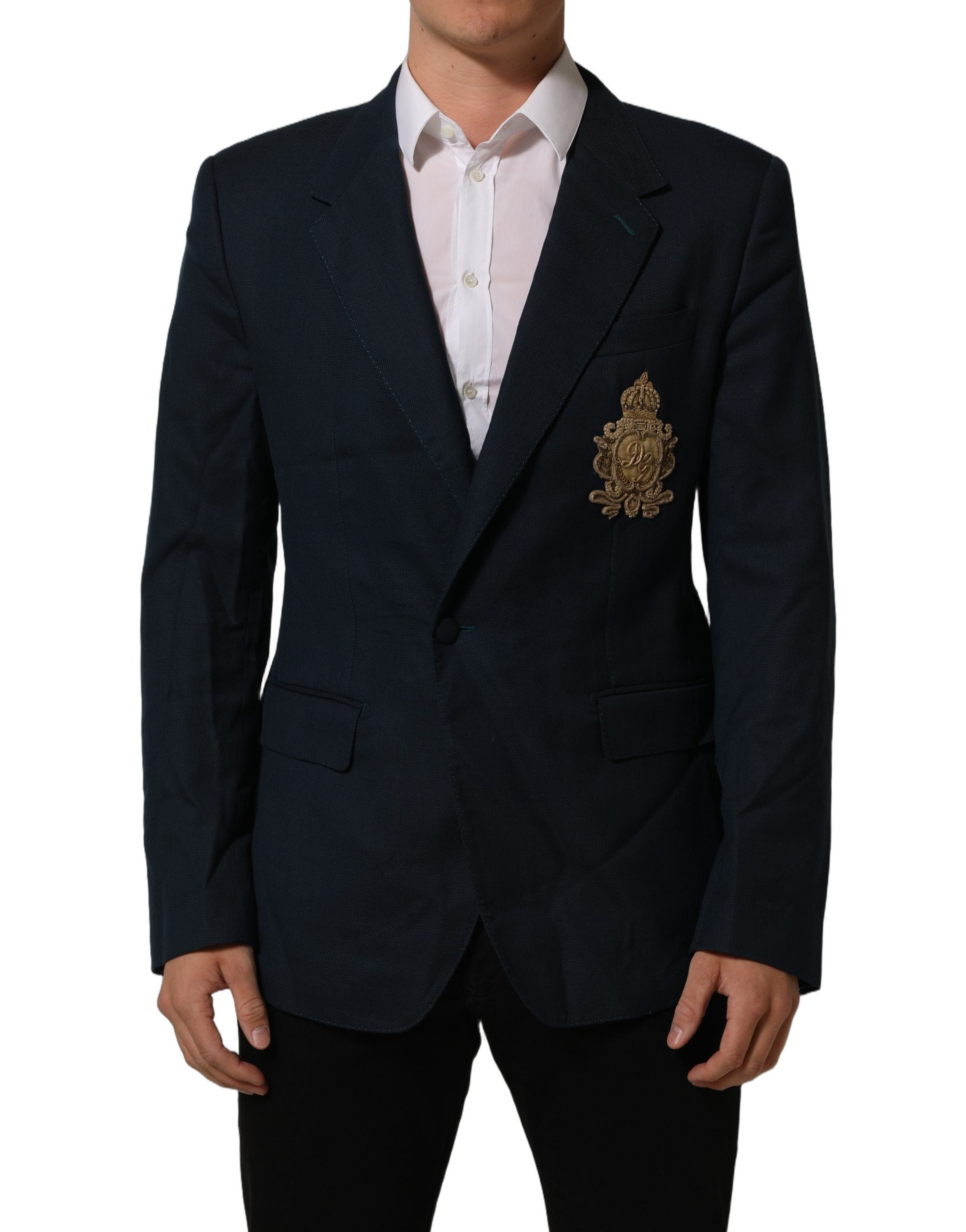 Dolce & Gabbana Blue Wool Logo Single Breasted Coat Men's Jacket (Pre-Owned)