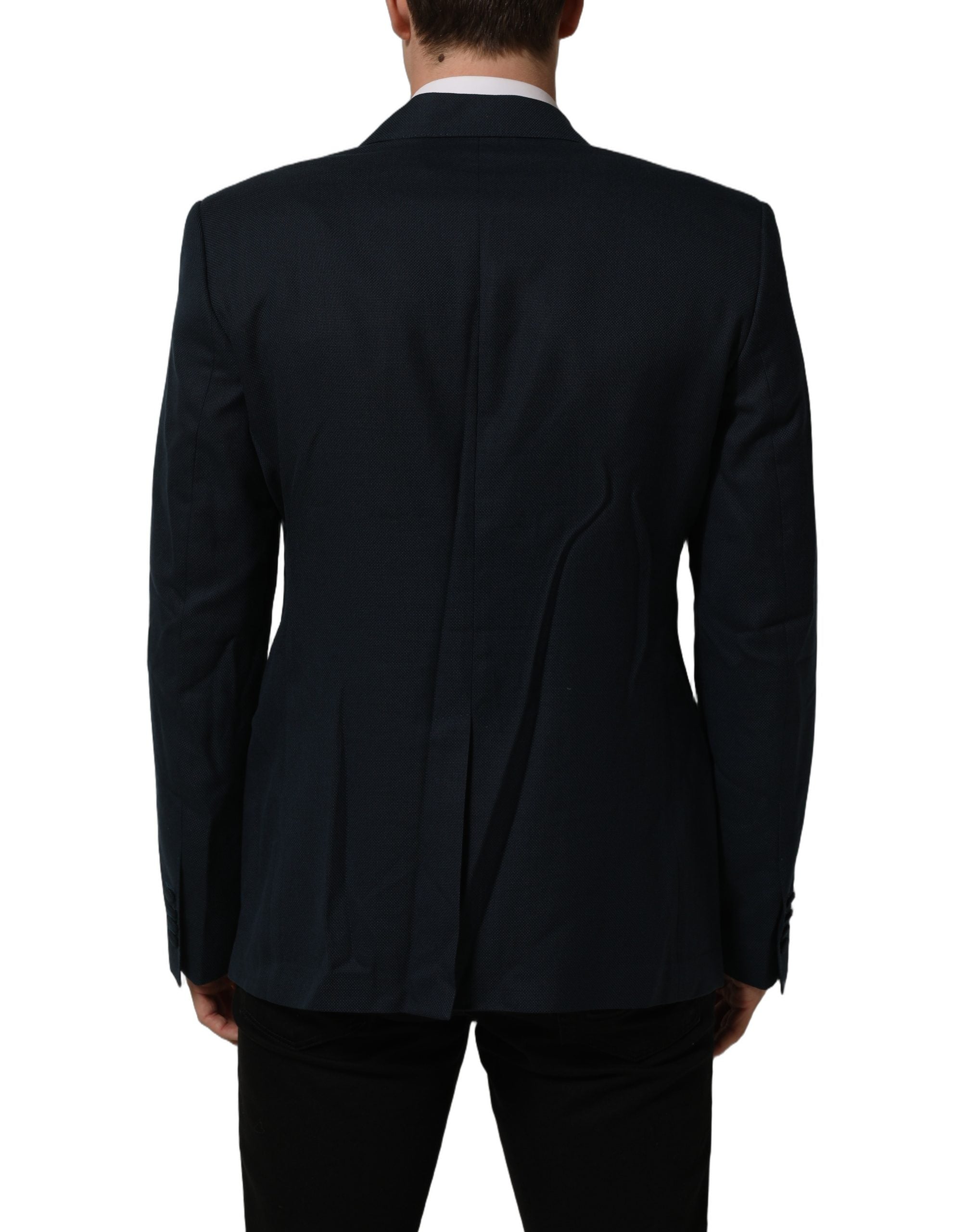 Dolce & Gabbana Blue Wool Logo Single Breasted Coat Men's Jacket (Pre-Owned)