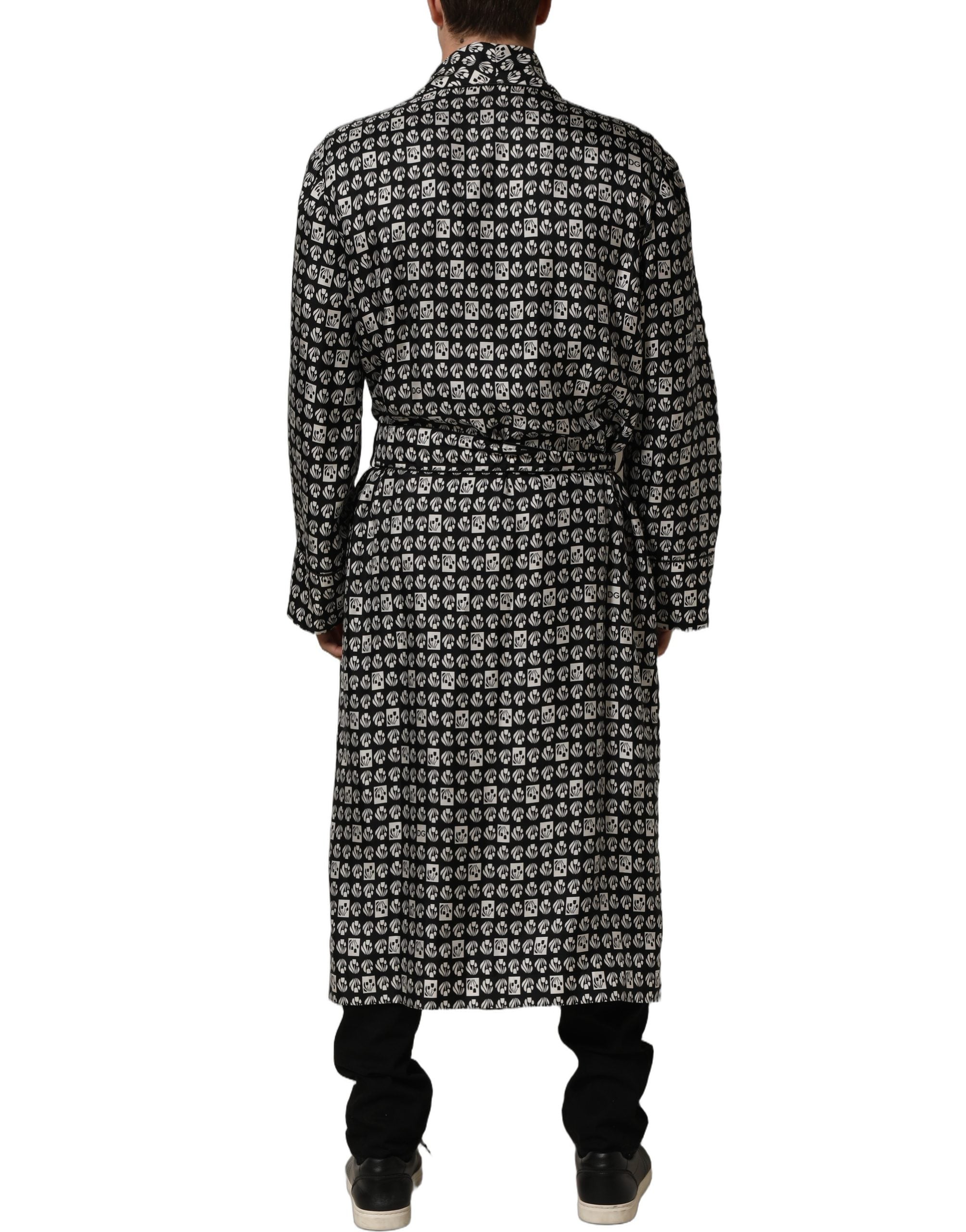 Dolce & Gabbana Black White Silk Men Wrap Robe Coat Men's Jacket