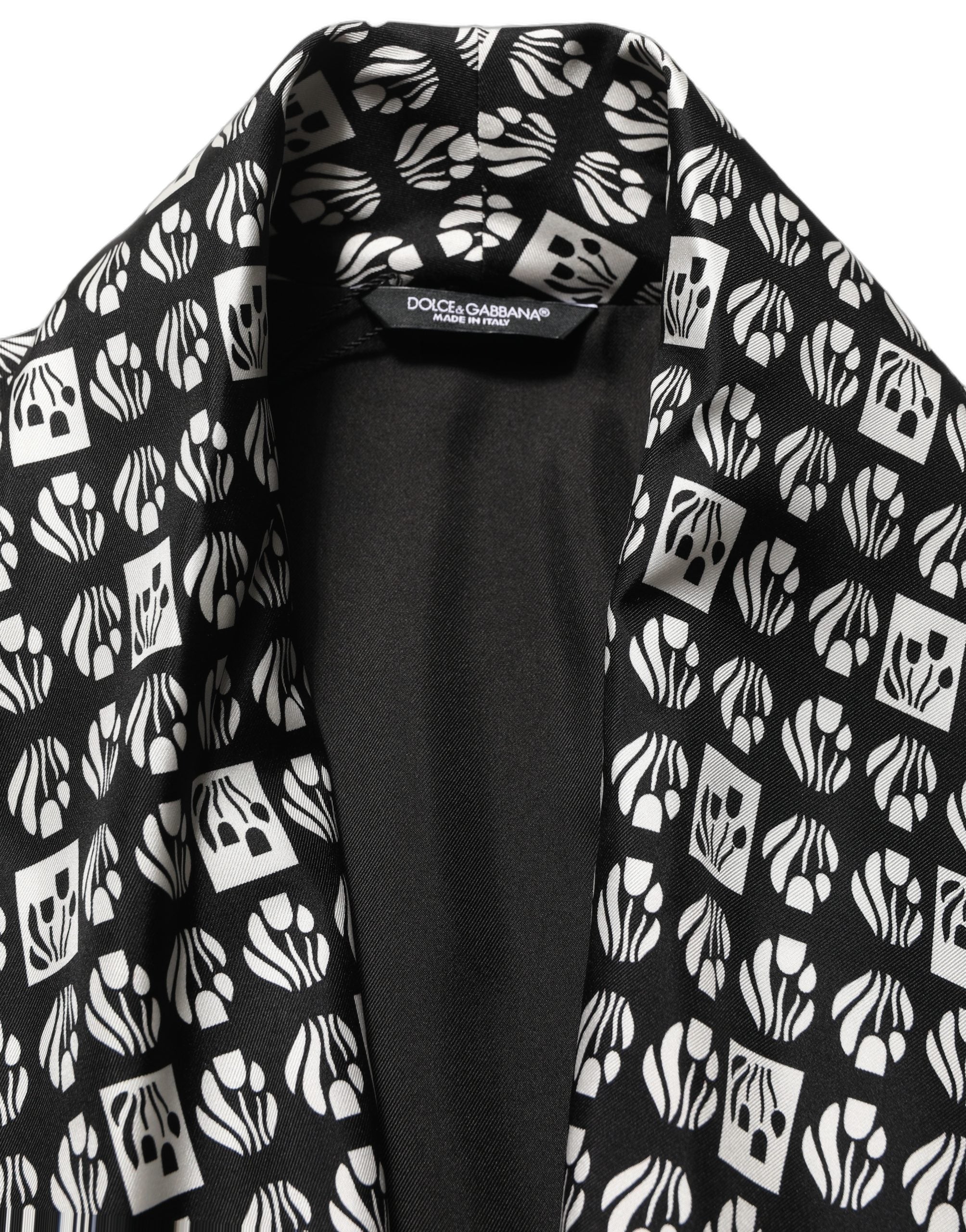 Dolce & Gabbana Black White Silk Men Wrap Robe Coat Men's Jacket