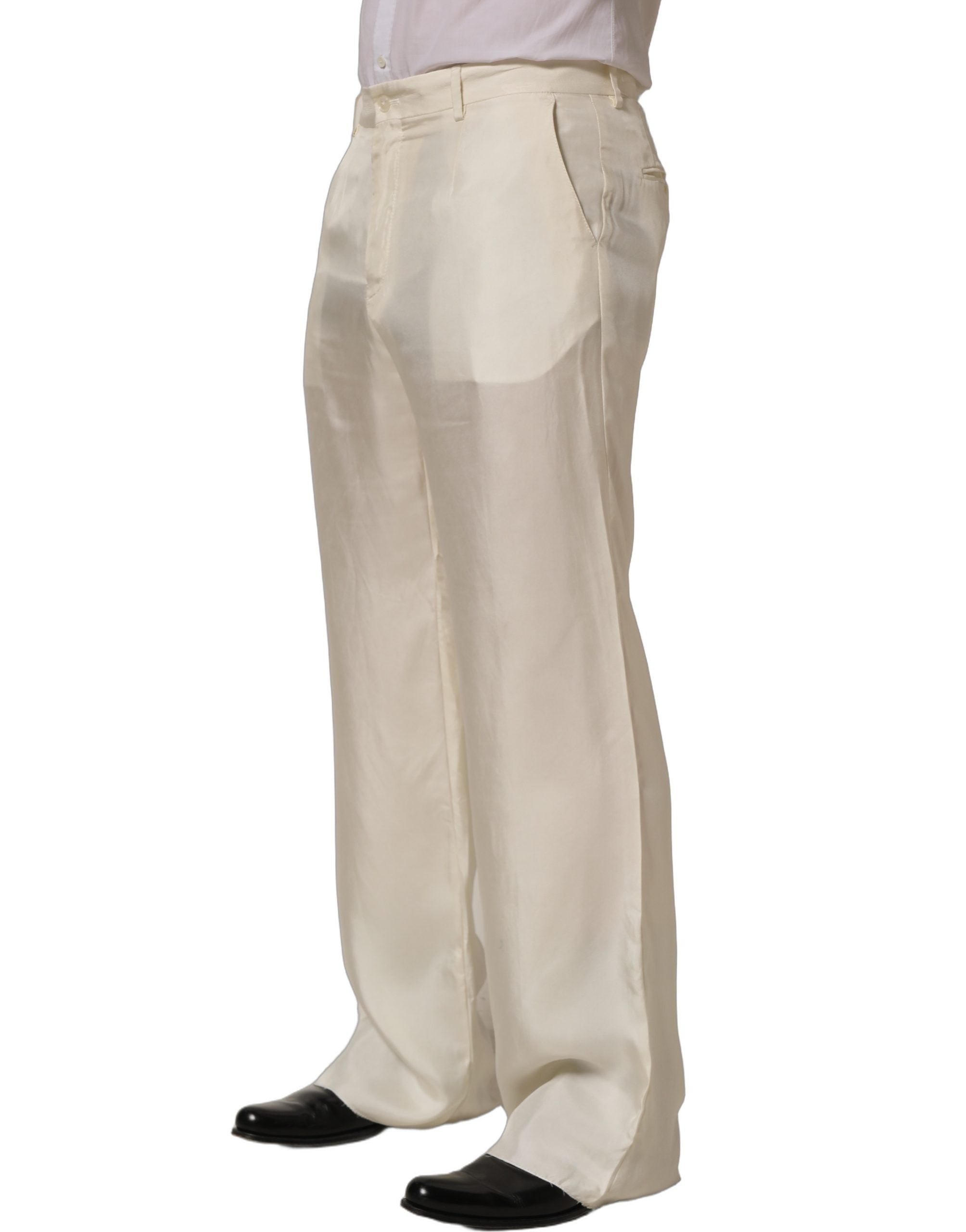 Dolce & Gabbana Off White Silk Straight Wide Leg Trouser Men's Pants (Pre-Owned)