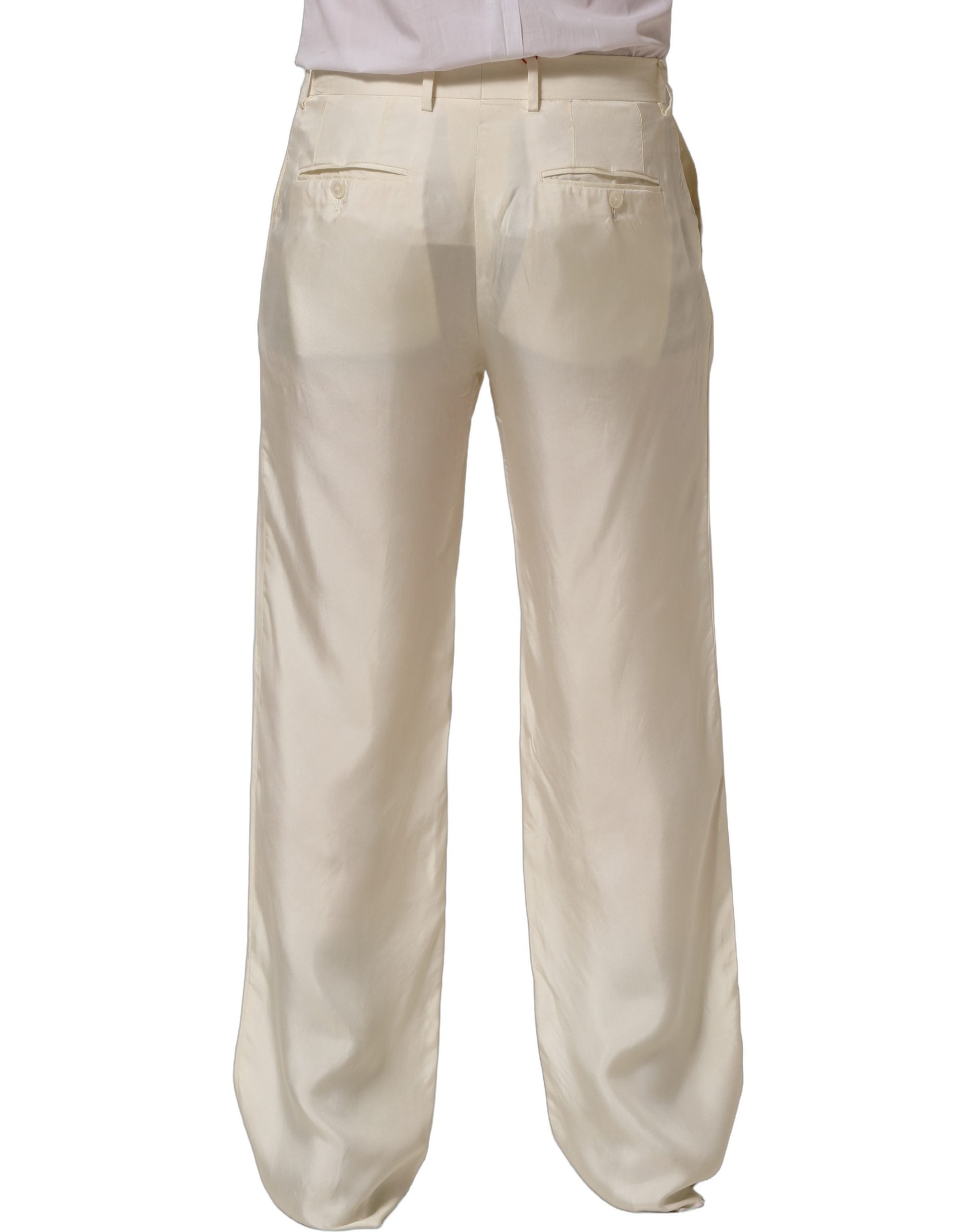 Dolce & Gabbana Off White Silk Straight Wide Leg Trouser Men's Pants (Pre-Owned)