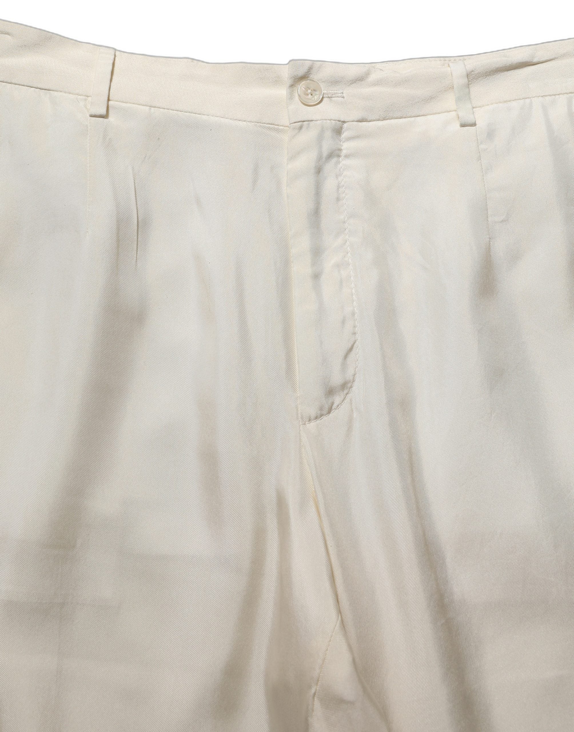 Dolce & Gabbana Off White Silk Straight Wide Leg Trouser Men's Pants (Pre-Owned)