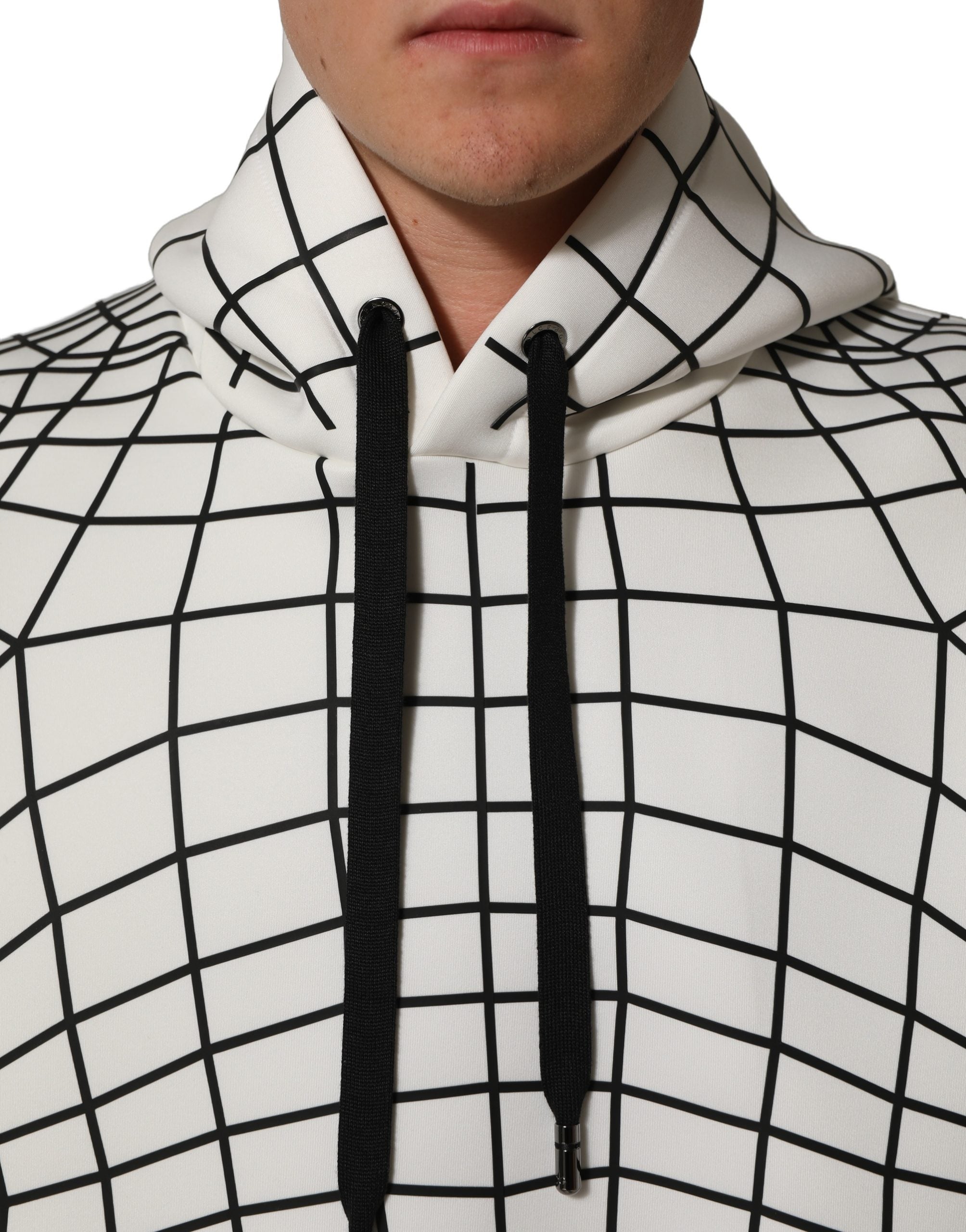 Dolce & Gabbana White Black WarpGrid Pattern Hoodie Men's Sweater (Pre-Owned)