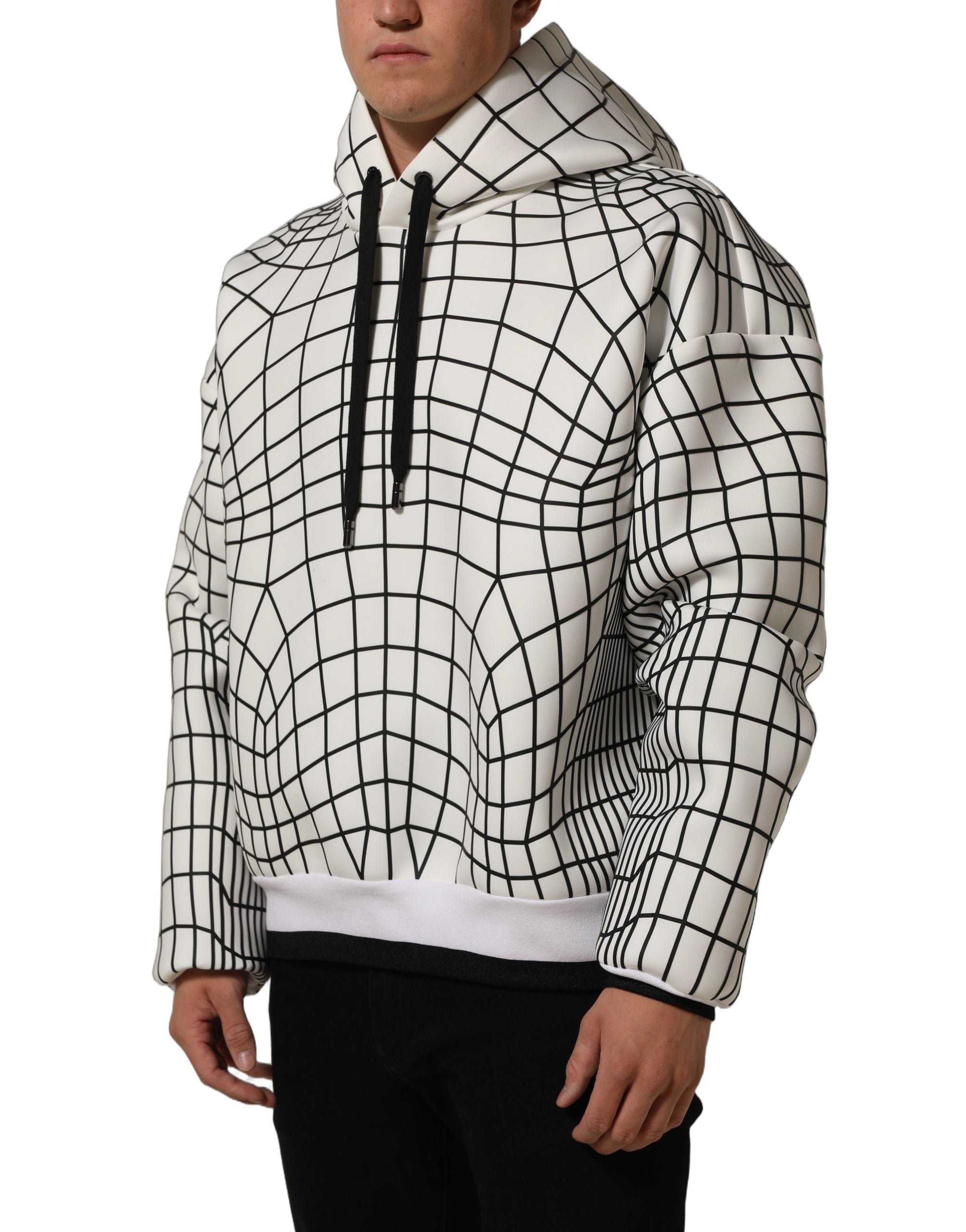 Dolce & Gabbana White Black WarpGrid Pattern Hoodie Men's Sweater (Pre-Owned)