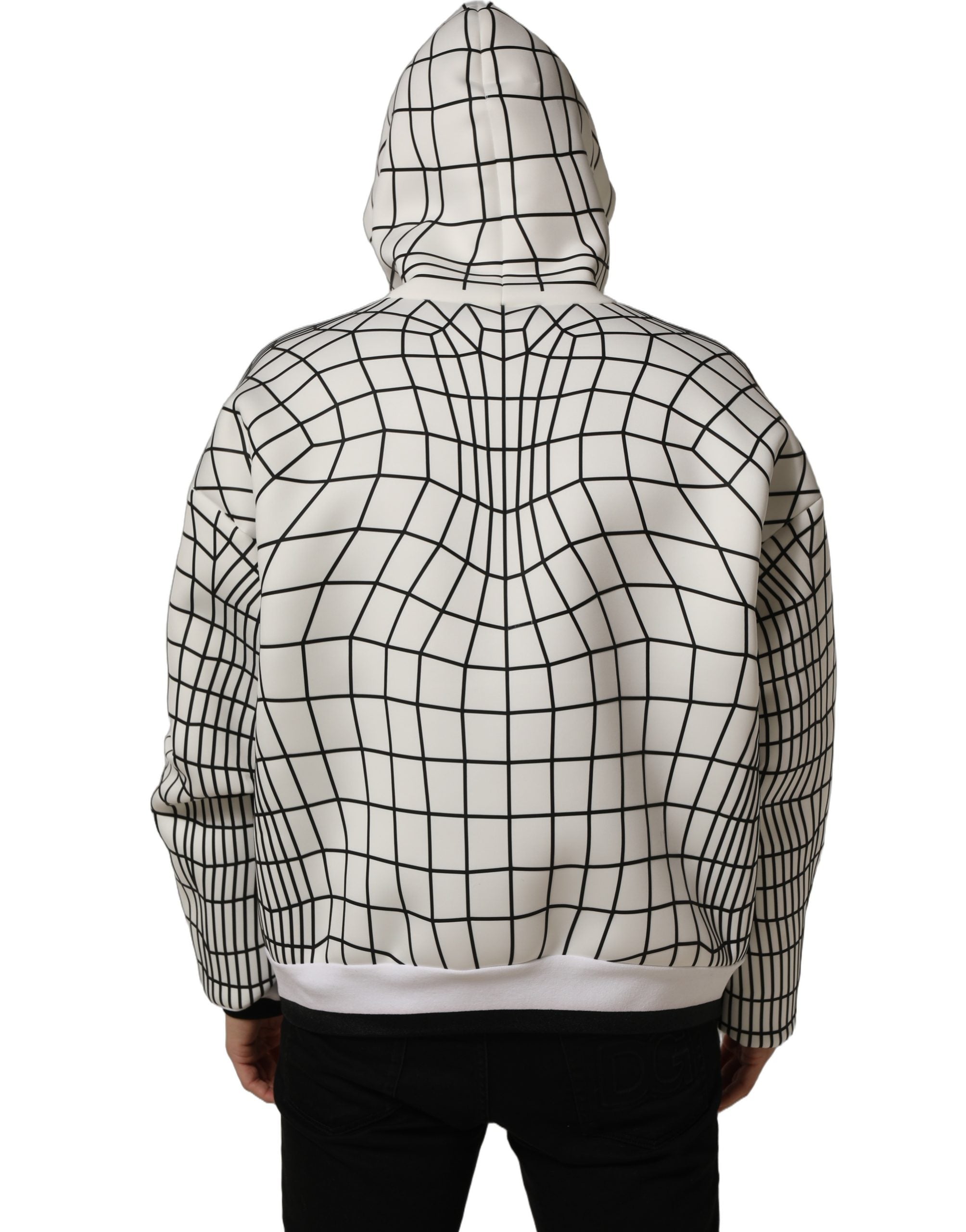 Dolce & Gabbana White Black WarpGrid Pattern Hoodie Men's Sweater (Pre-Owned)