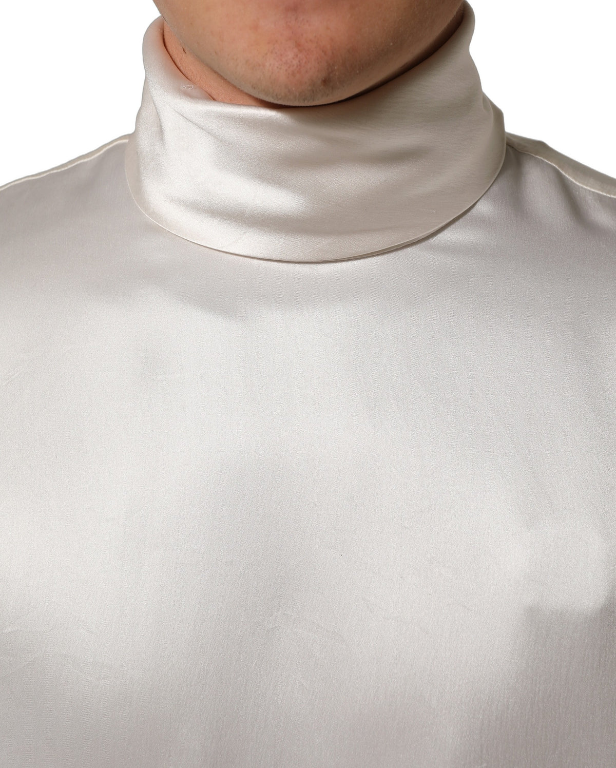 Dolce & Gabbana White Silk Long Sleeves Turtleneck Men's Sweater (Pre-Owned)