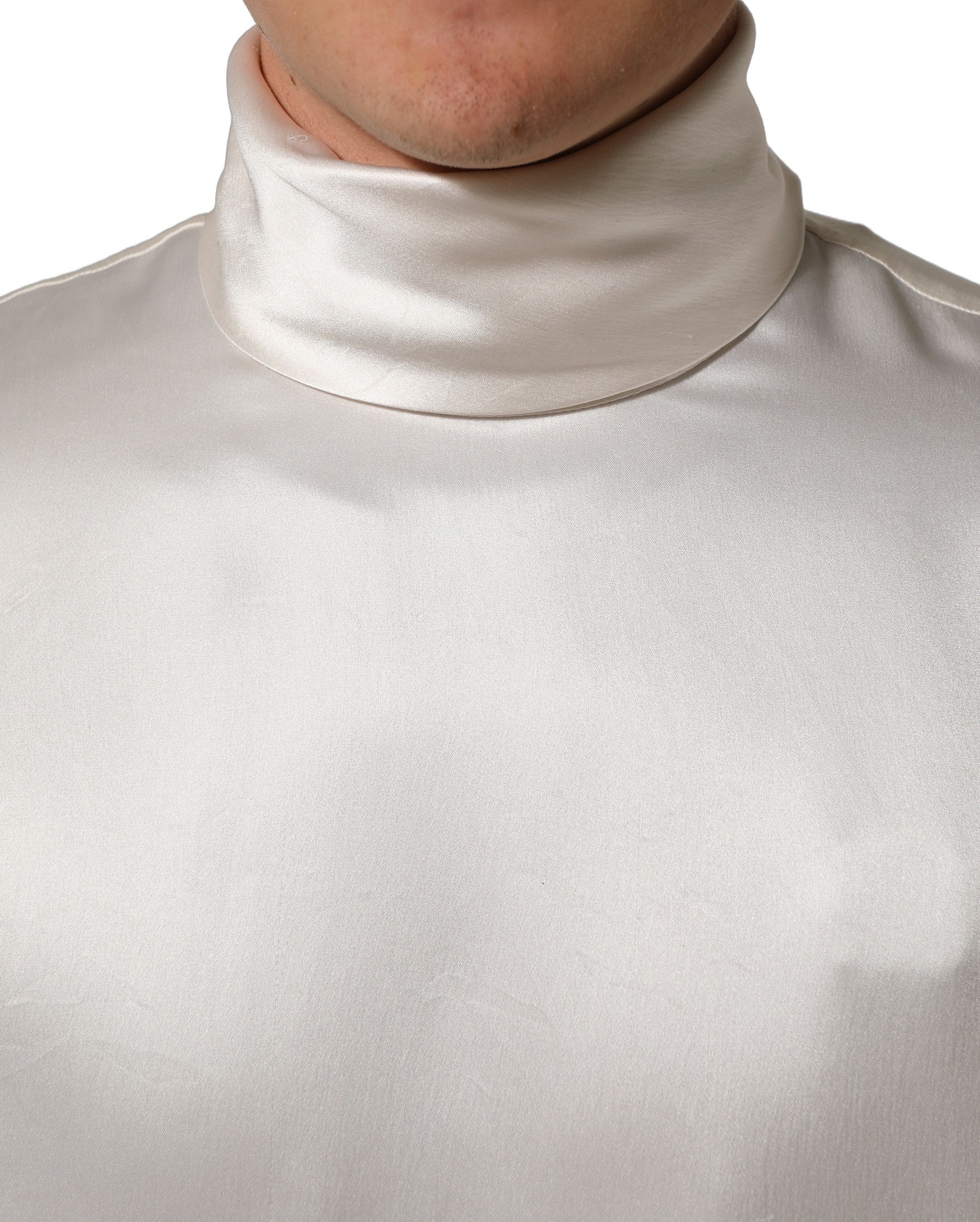 Dolce & Gabbana White Silk Long Sleeves Turtleneck Men's Sweater (Pre-Owned)