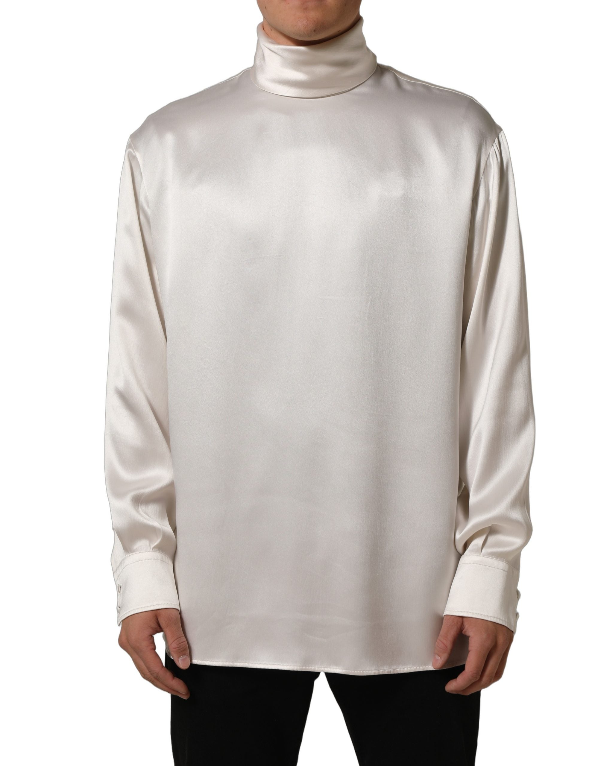 Dolce & Gabbana White Silk Long Sleeves Turtleneck Men's Sweater (Pre-Owned)
