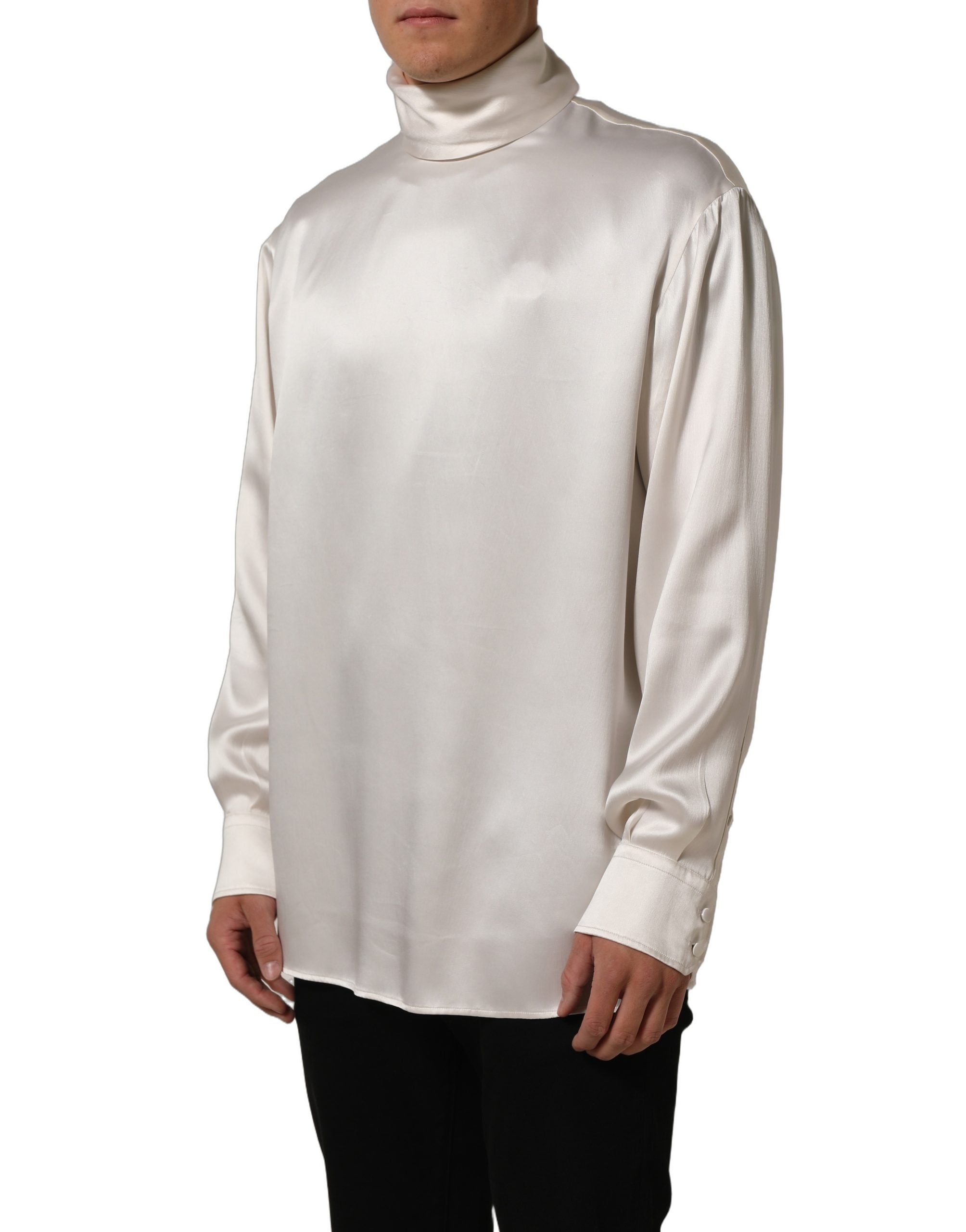 Dolce & Gabbana White Silk Long Sleeves Turtleneck Men's Sweater (Pre-Owned)