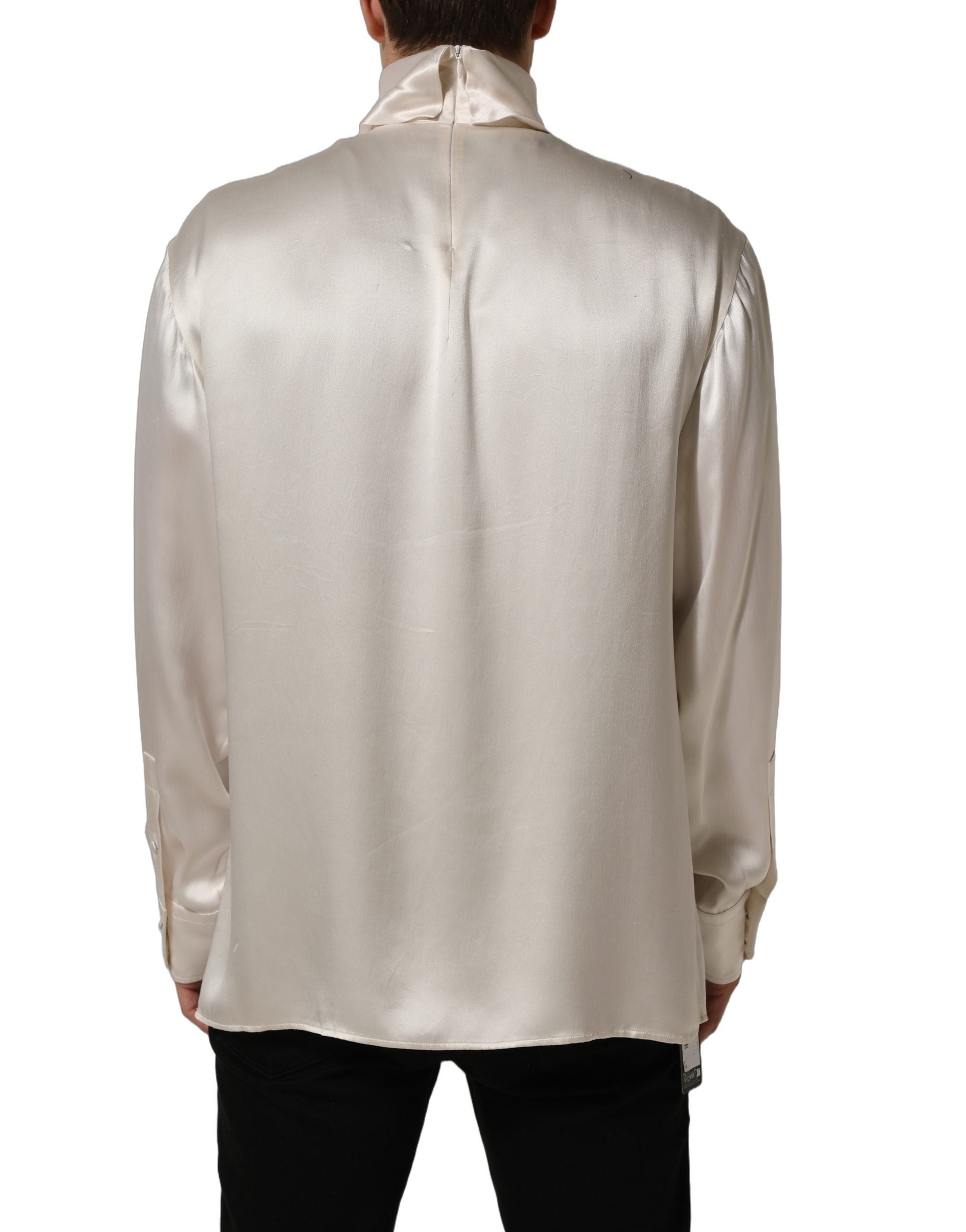 Dolce & Gabbana White Silk Long Sleeves Turtleneck Men's Sweater (Pre-Owned)