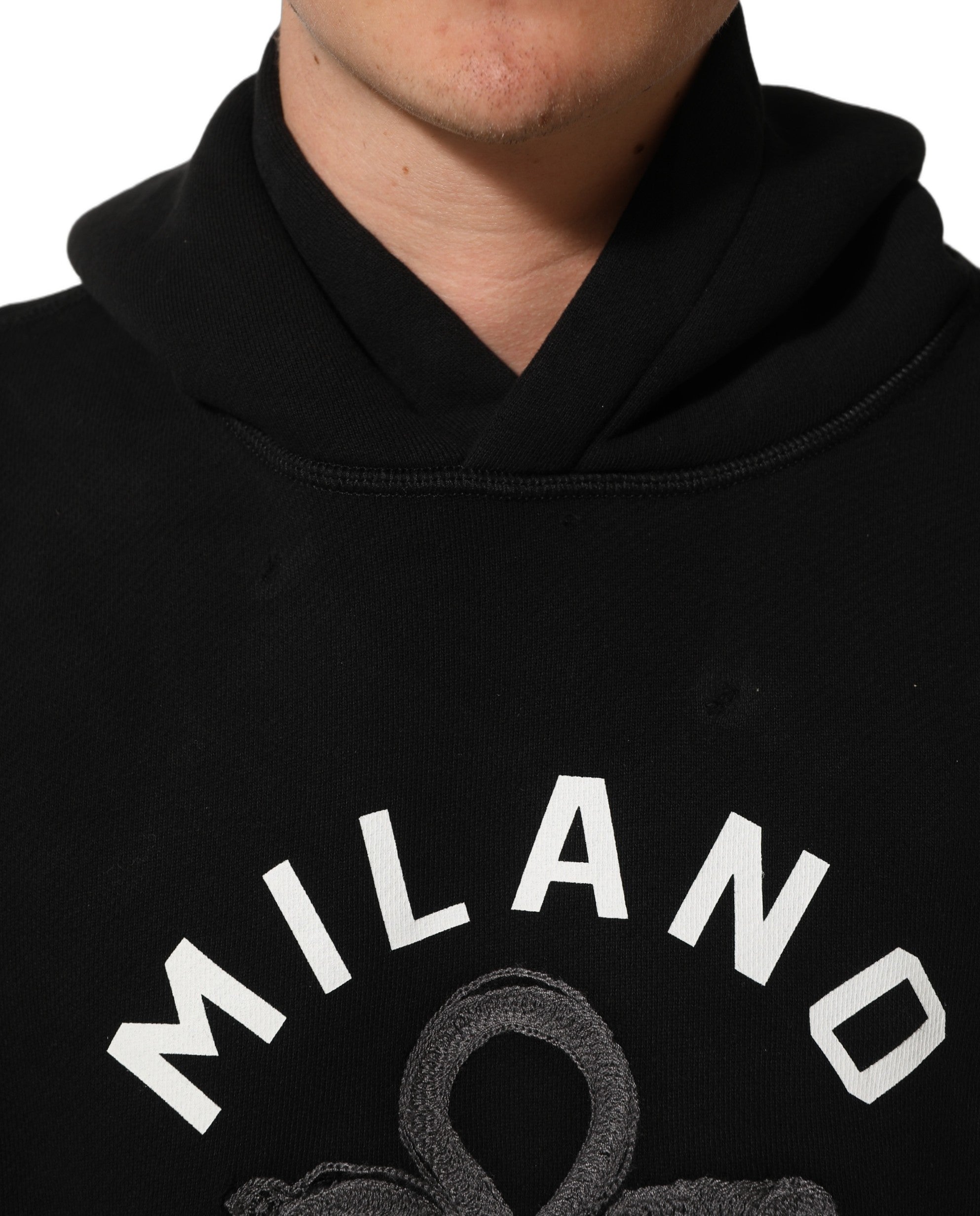 Dolce & Gabbana Black Cotton Milano1984 Print Hoodie Men's Sweater