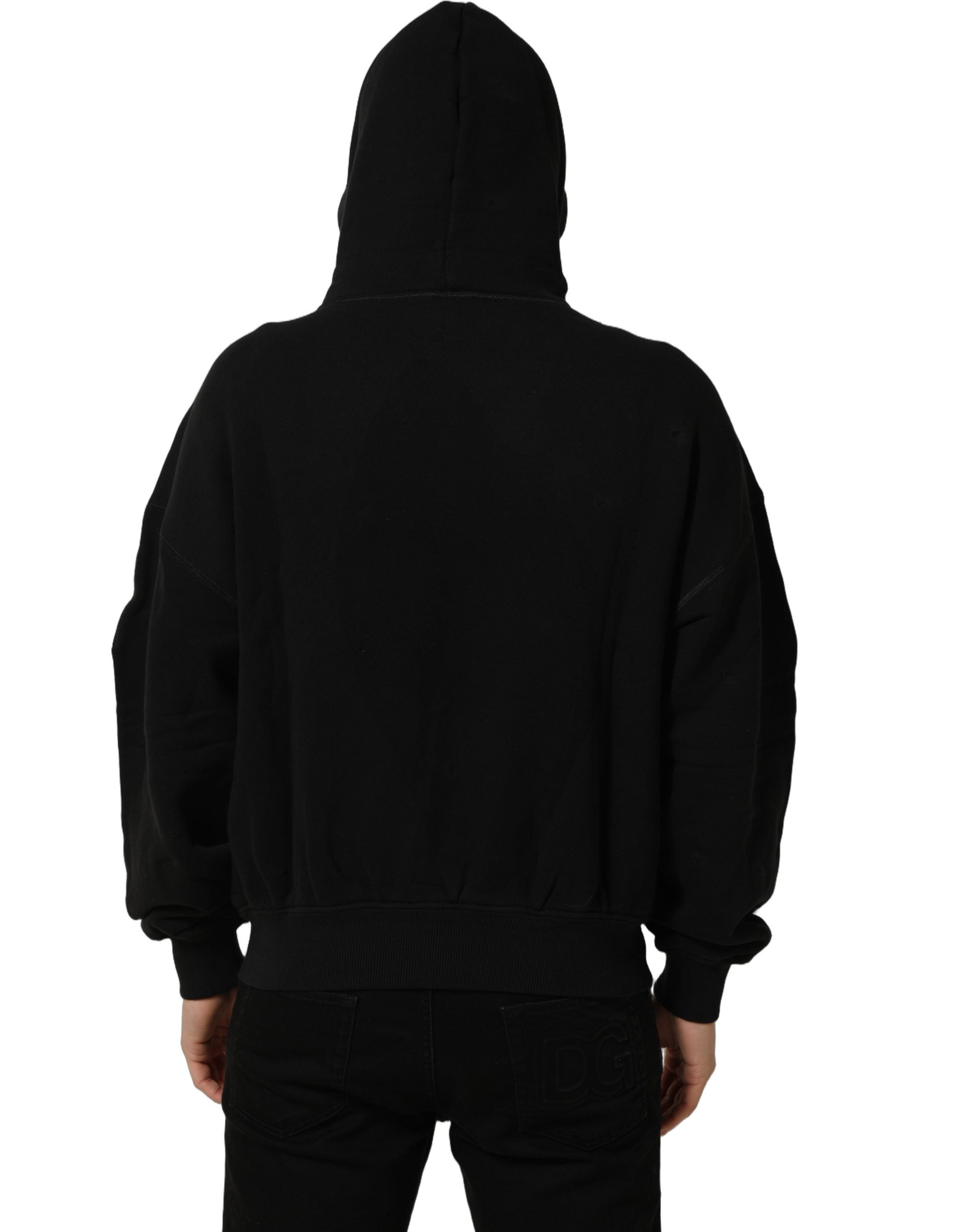 Dolce & Gabbana Black Cotton Milano1984 Print Hoodie Men's Sweater