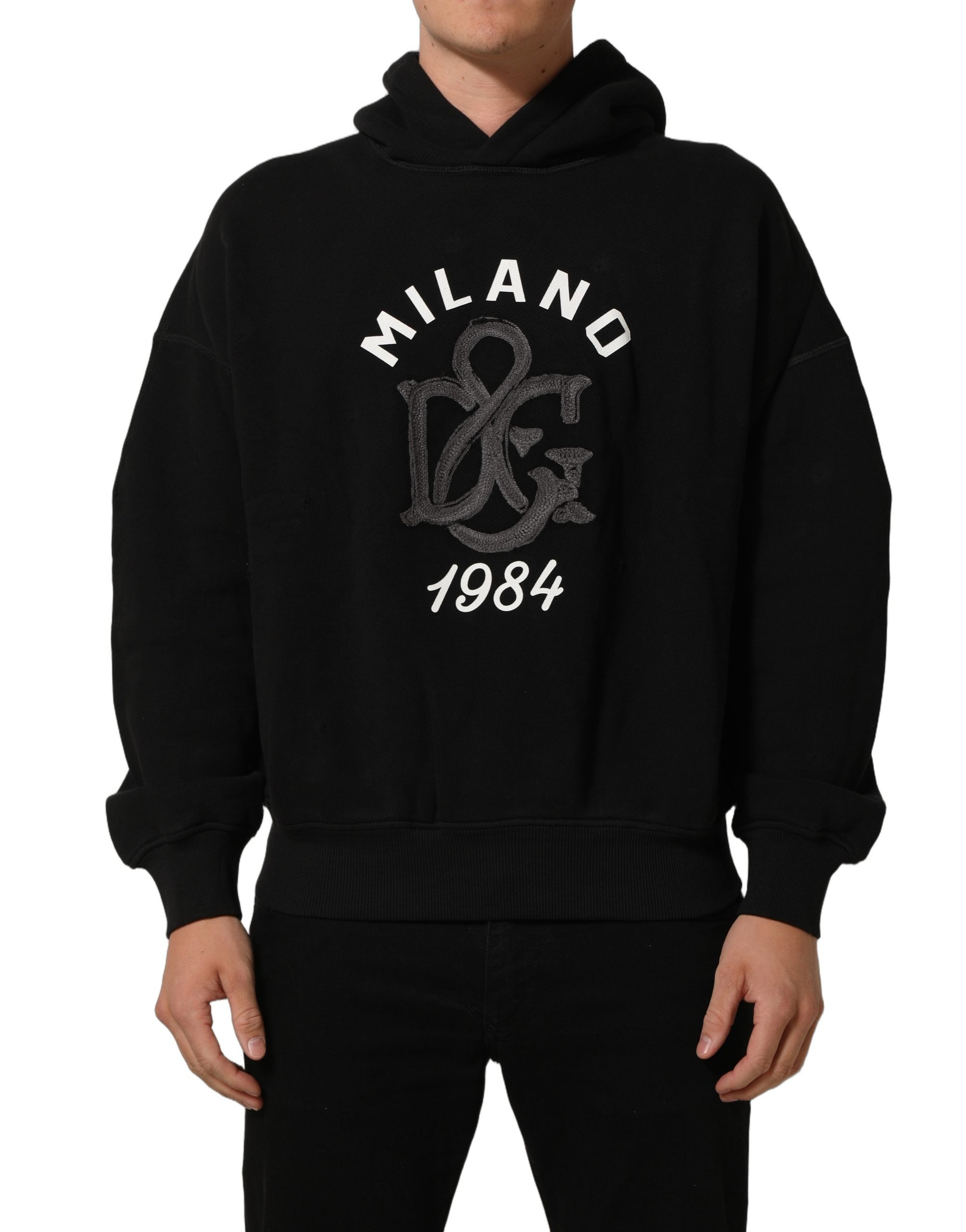Dolce & Gabbana Black Cotton Milano1984 Print Hoodie Men's Sweater (Pre-Owned)