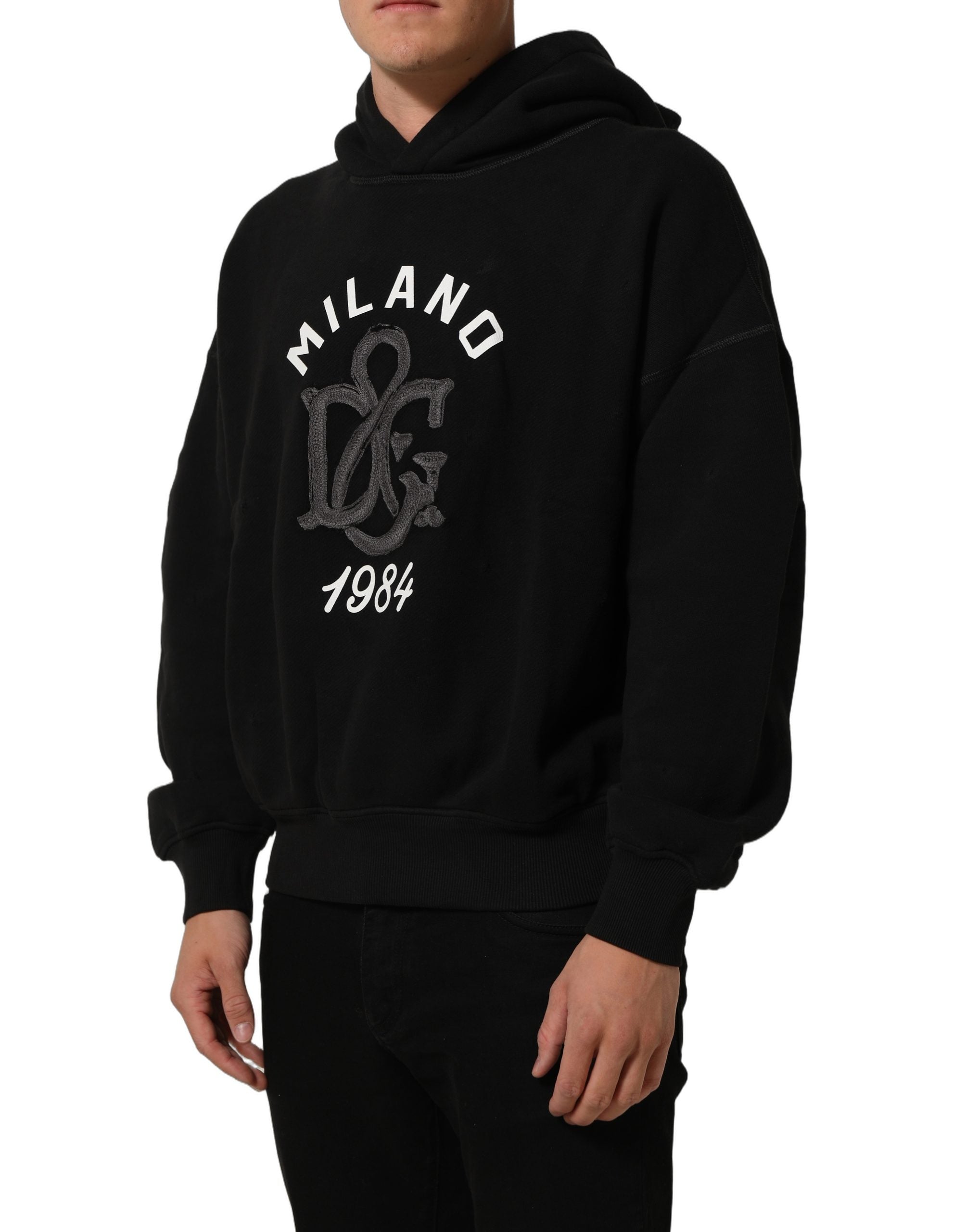 Dolce & Gabbana Black Cotton Milano1984 Print Hoodie Men's Sweater (Pre-Owned)