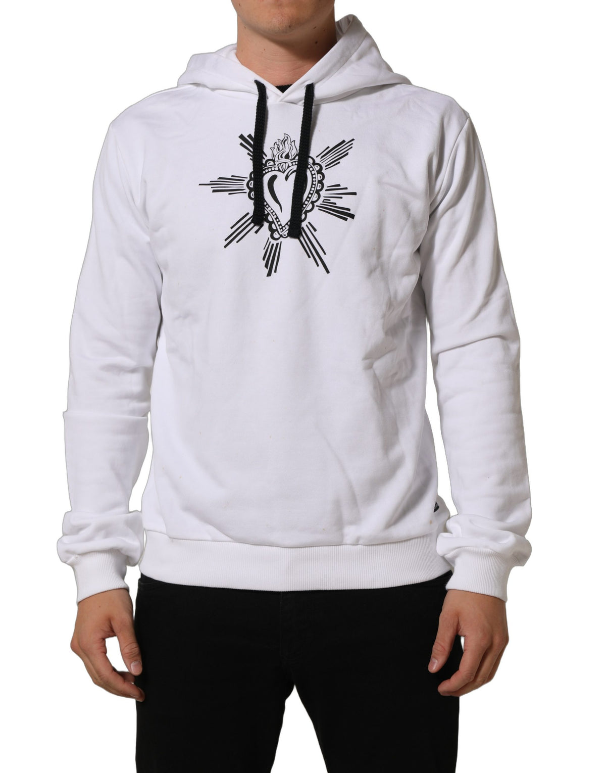 Dolce & Gabbana White Sacred Heart Hooded Sweatshirt Men's Sweater (Pre-Owned)