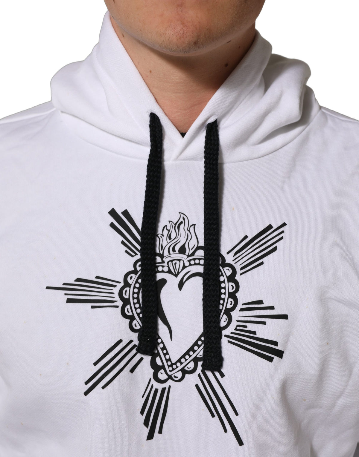 Dolce & Gabbana White Sacred Heart Hooded Sweatshirt Men's Sweater (Pre-Owned)