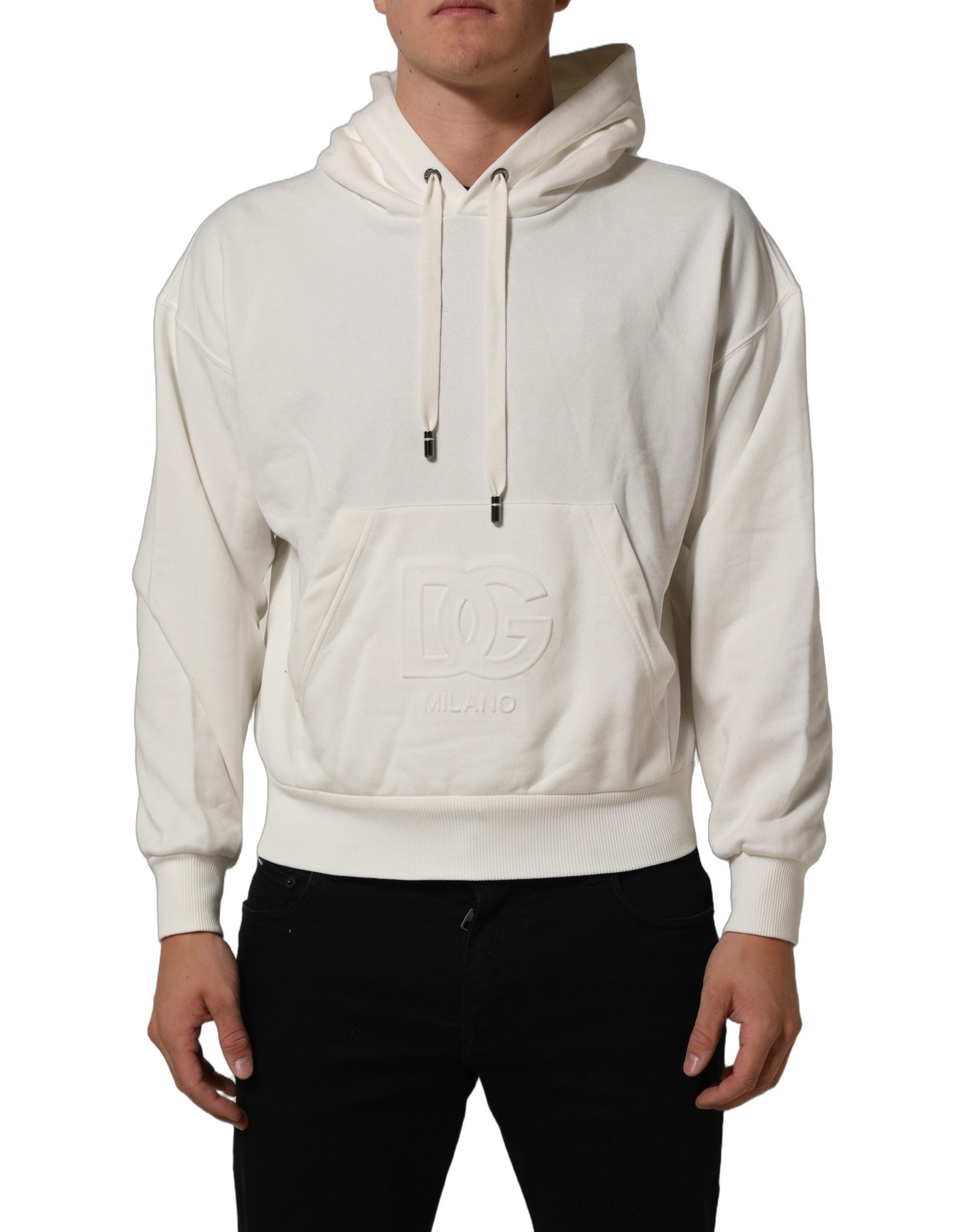 Dolce & Gabbana White Logo Hooded PulloverSweatshirt Men's Sweater (Pre-Owned)
