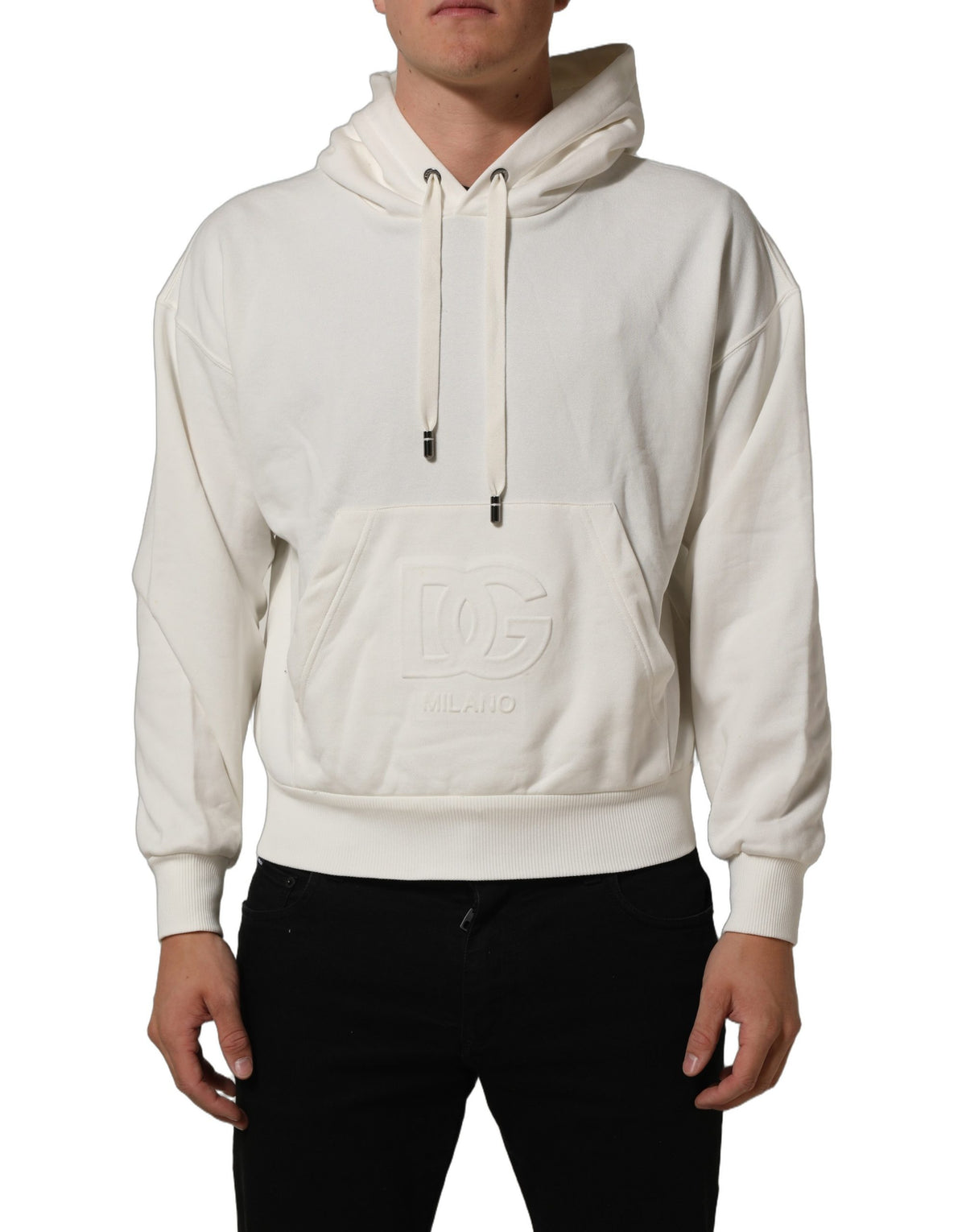 Dolce & Gabbana White Logo Hooded PulloverSweatshirt Men's Sweater (Pre-Owned)
