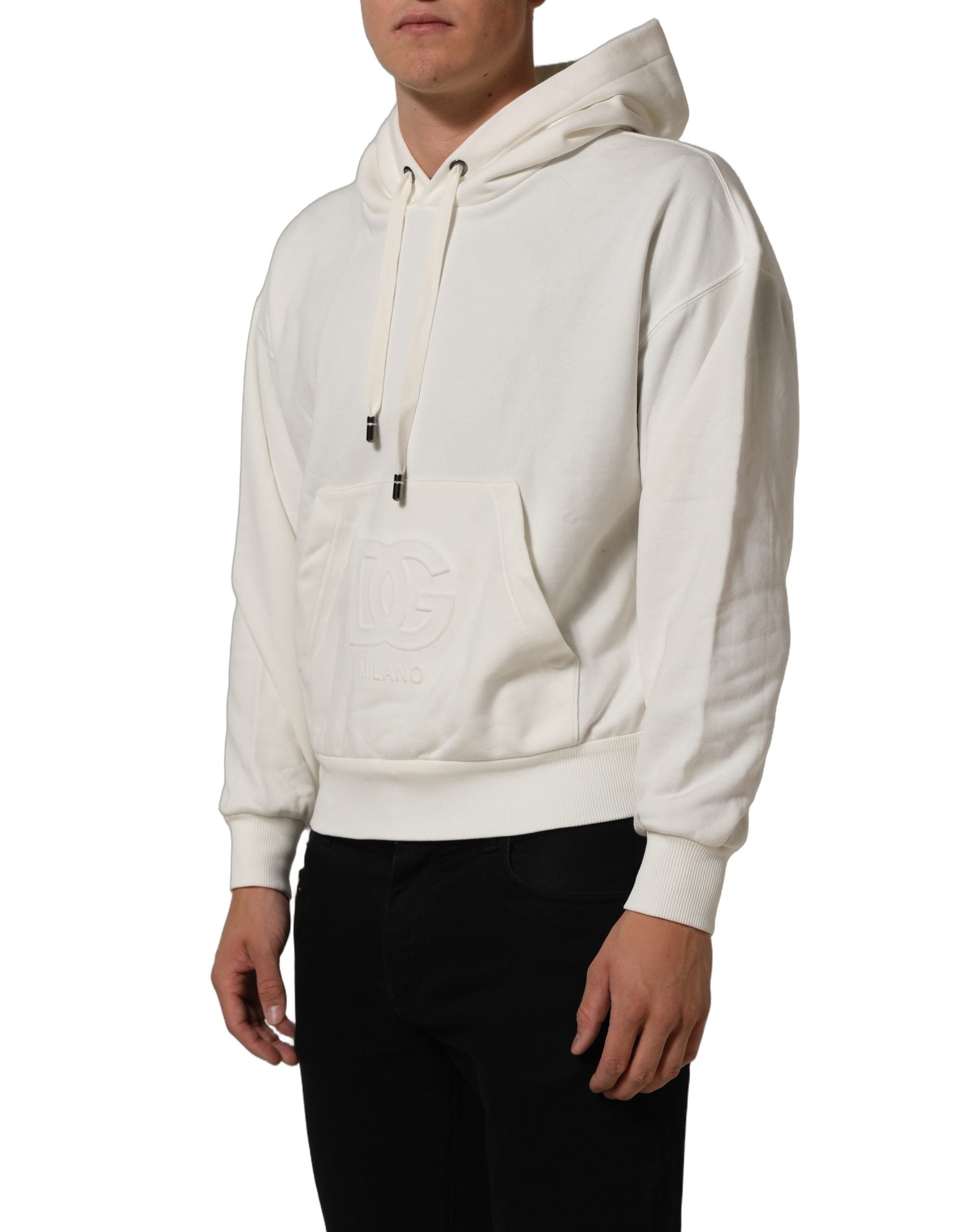Dolce & Gabbana White Logo Hooded PulloverSweatshirt Men's Sweater (Pre-Owned)