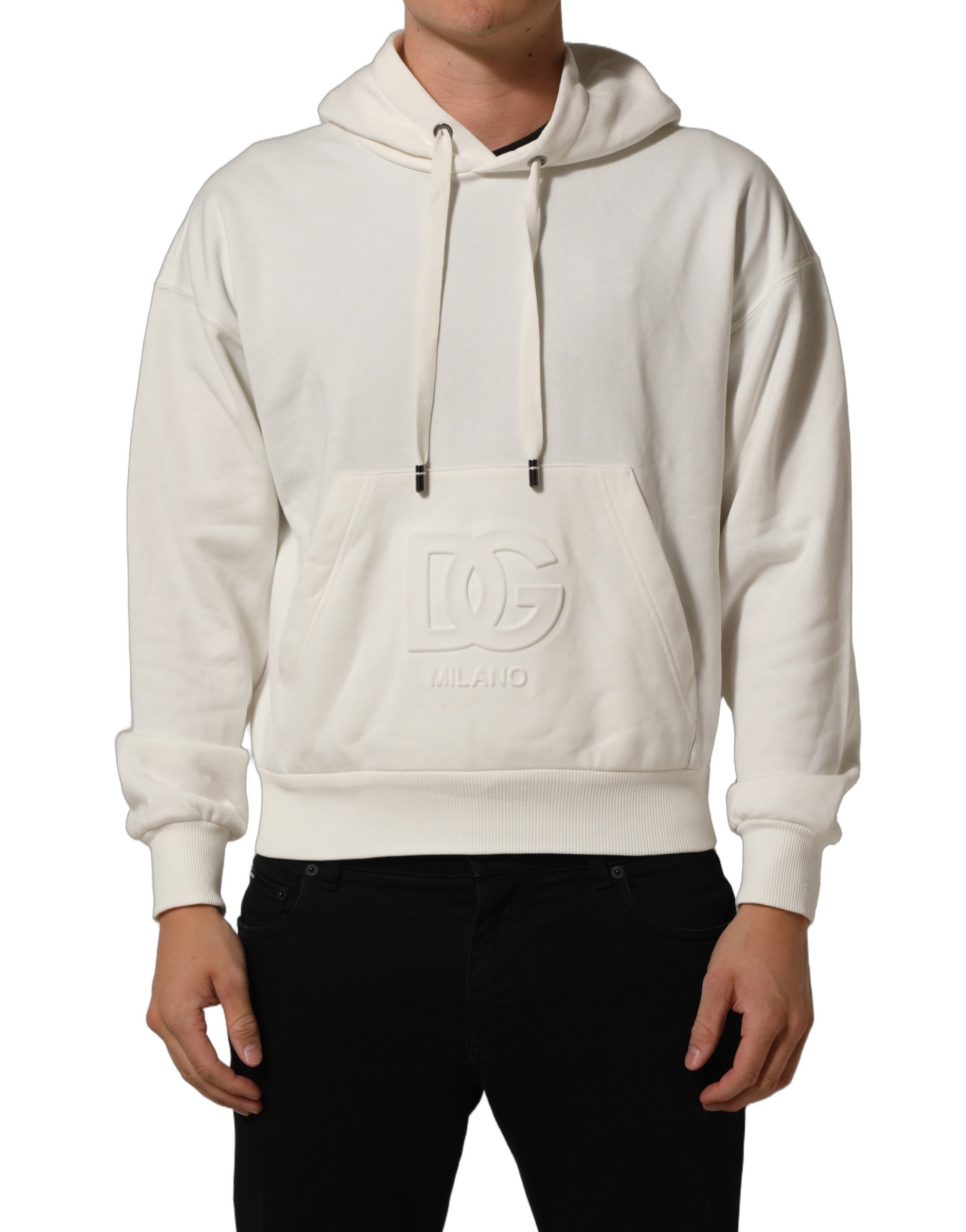 Dolce & Gabbana White Logo Hooded PulloverSweatshirt Men's Sweater (Pre-Owned)