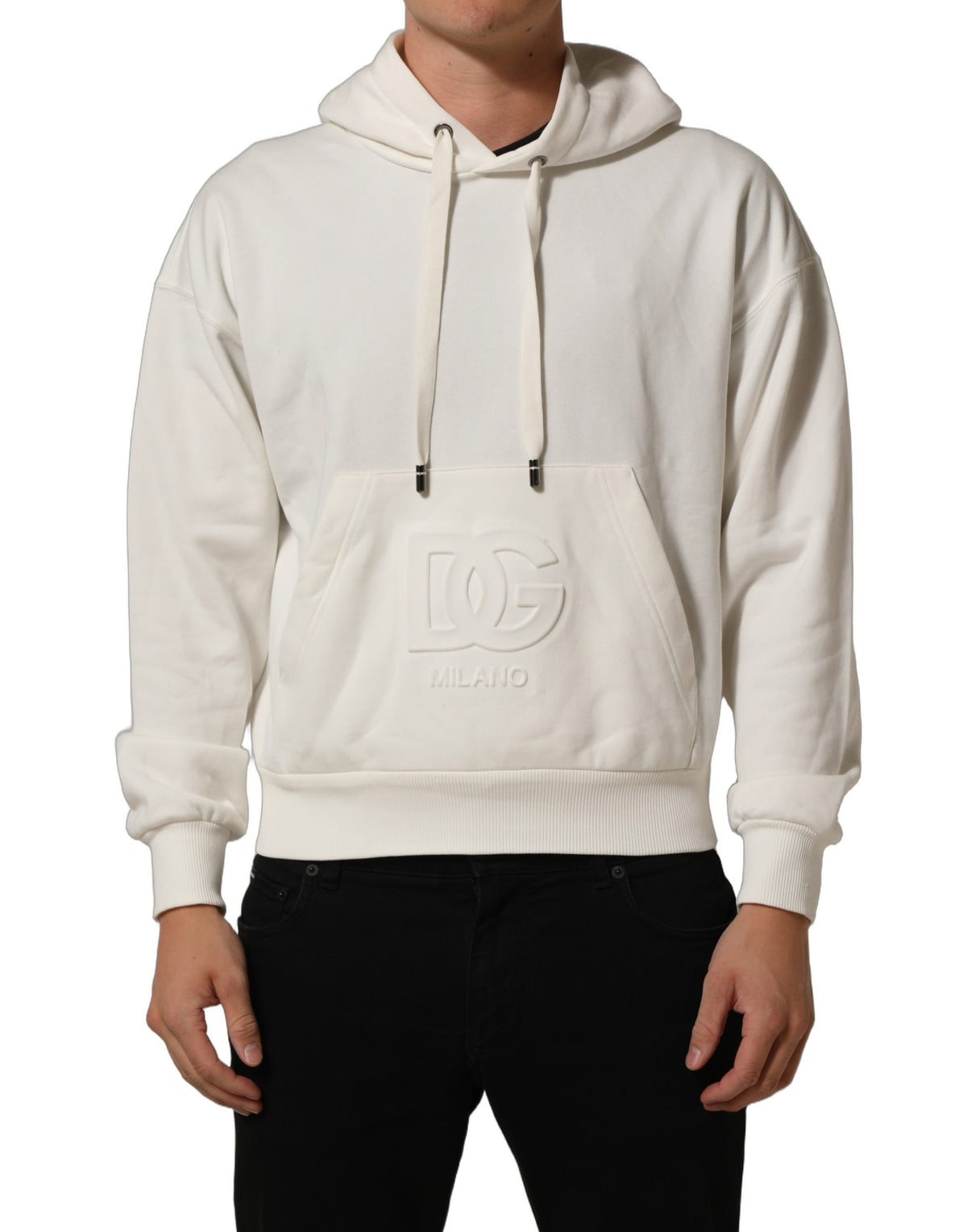 Dolce & Gabbana White Logo Hooded PulloverSweatshirt Men's Sweater (Pre-Owned)
