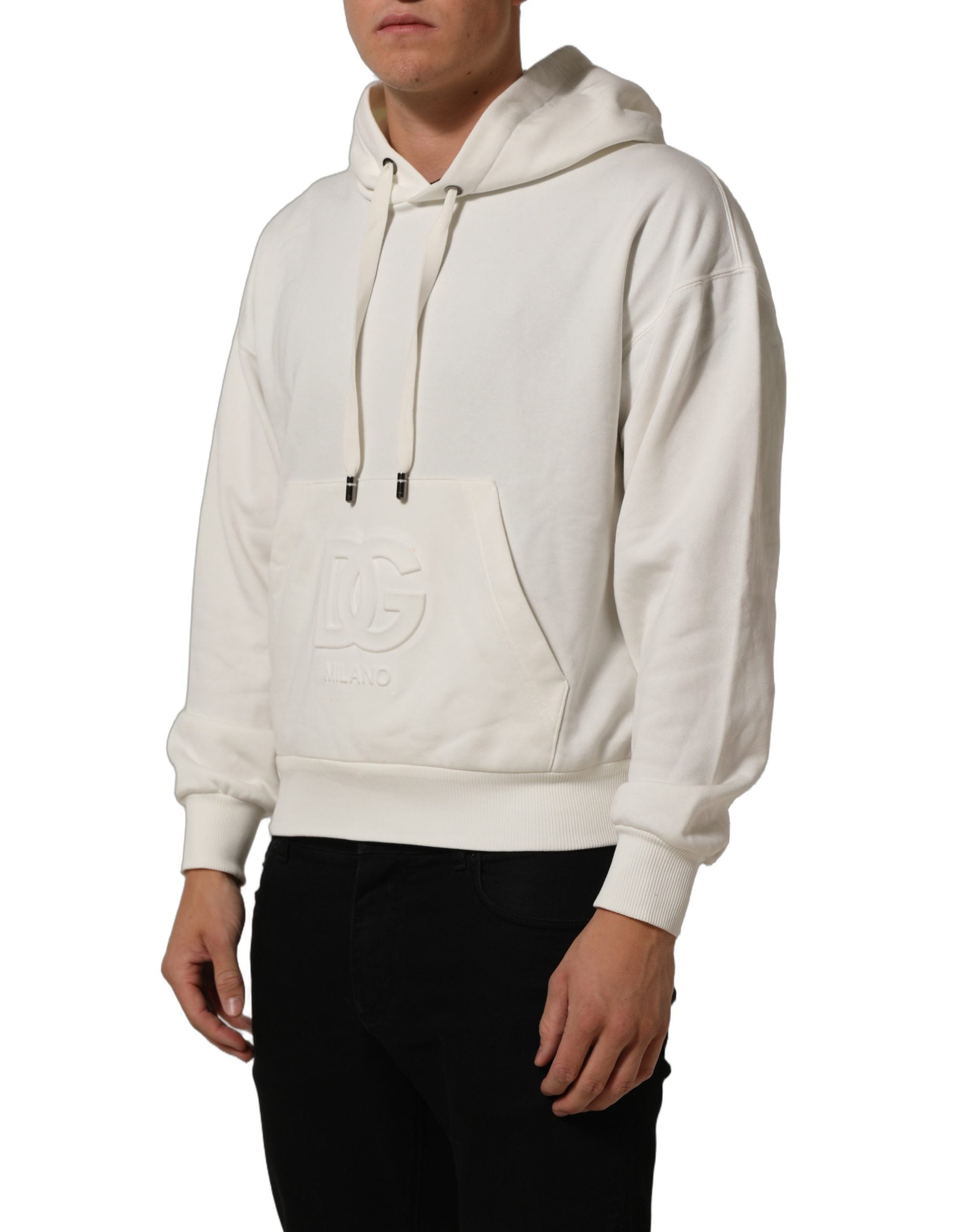 Dolce & Gabbana White Logo Hooded PulloverSweatshirt Men's Sweater (Pre-Owned)