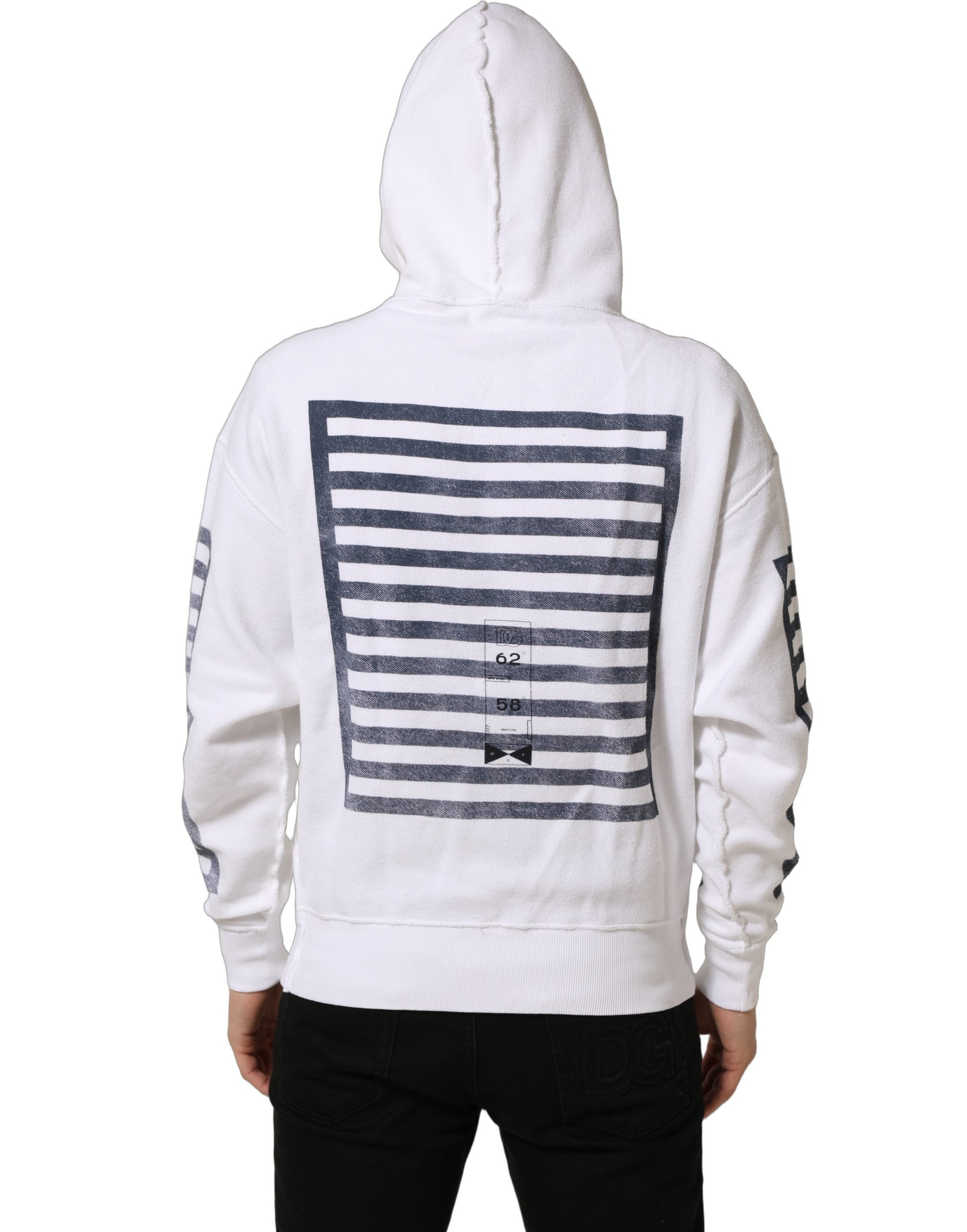 Dolce & Gabbana White Blue Stripe Hooded Sweatshirt Men's Sweater (Pre-Owned)