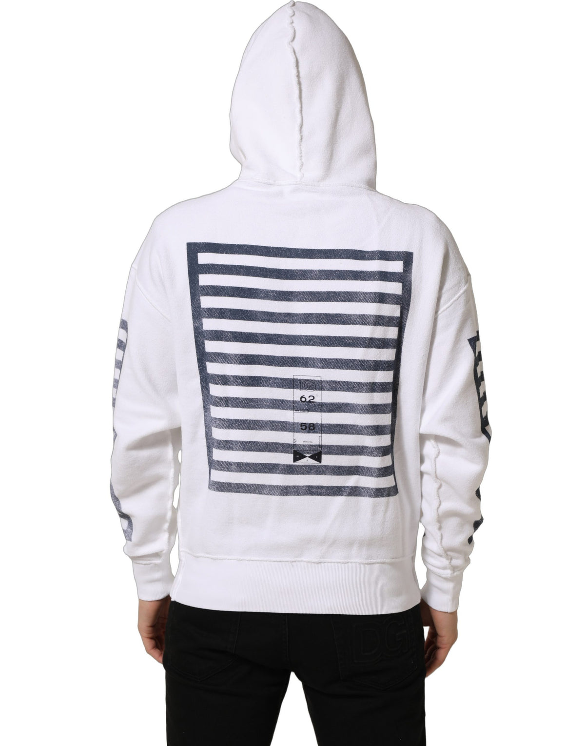 Dolce & Gabbana White Blue Stripe Hooded Sweatshirt Men's Sweater (Pre-Owned)