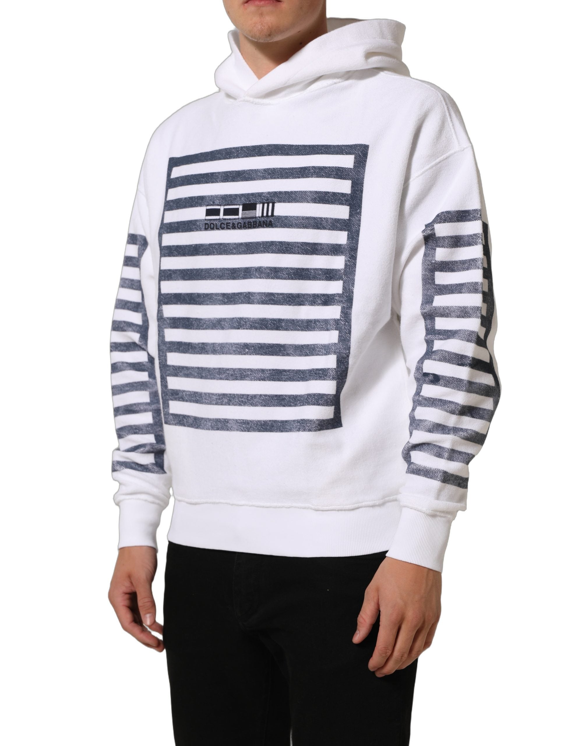 Dolce & Gabbana White Blue Stripe Hooded Sweatshirt Men's Sweater (Pre-Owned)