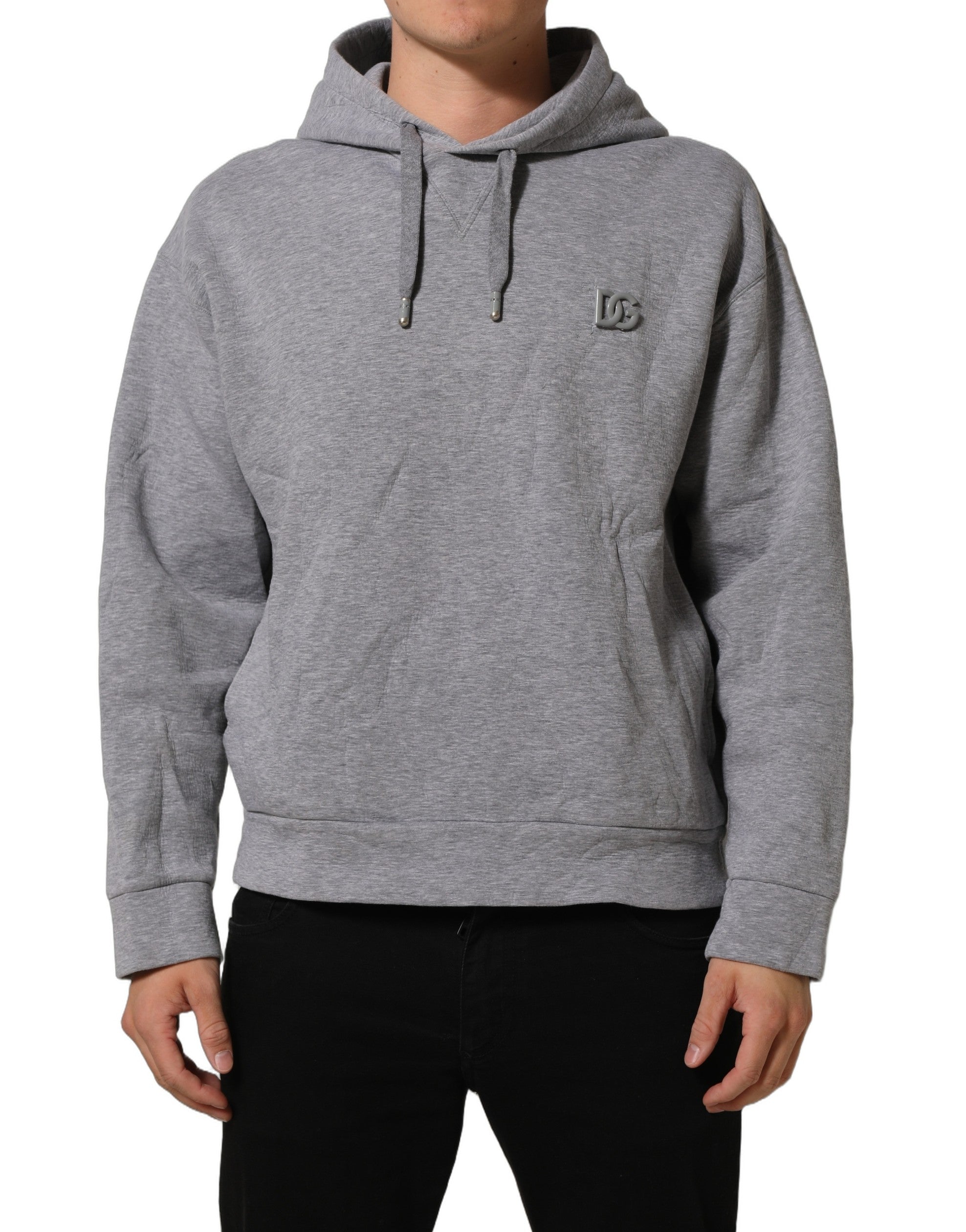 Dolce & Gabbana Gray Cotton Logo Hooded Sweatshirt Men's Sweater (Pre-Owned)