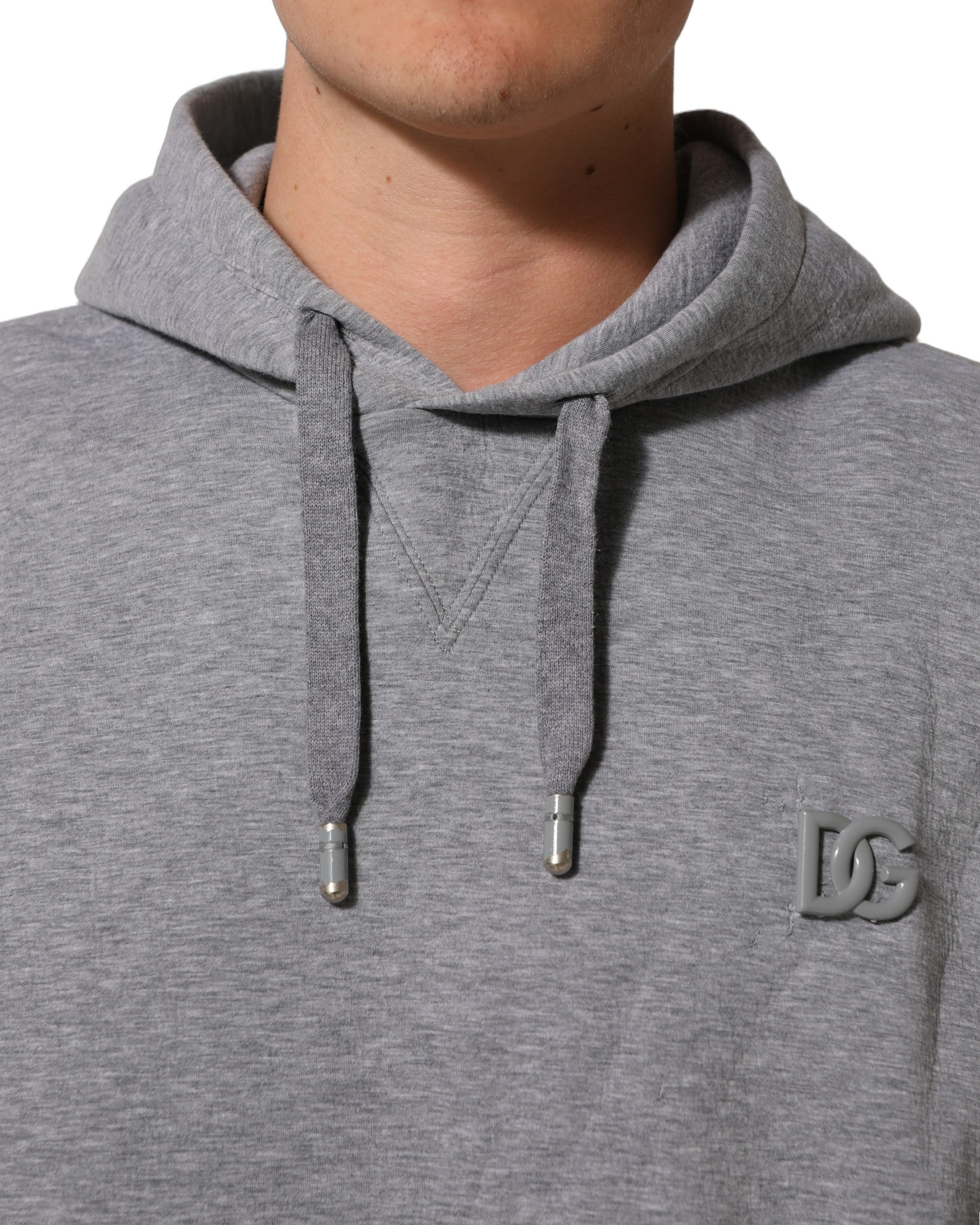 Dolce & Gabbana Gray Cotton Logo Hooded Sweatshirt Men's Sweater (Pre-Owned)