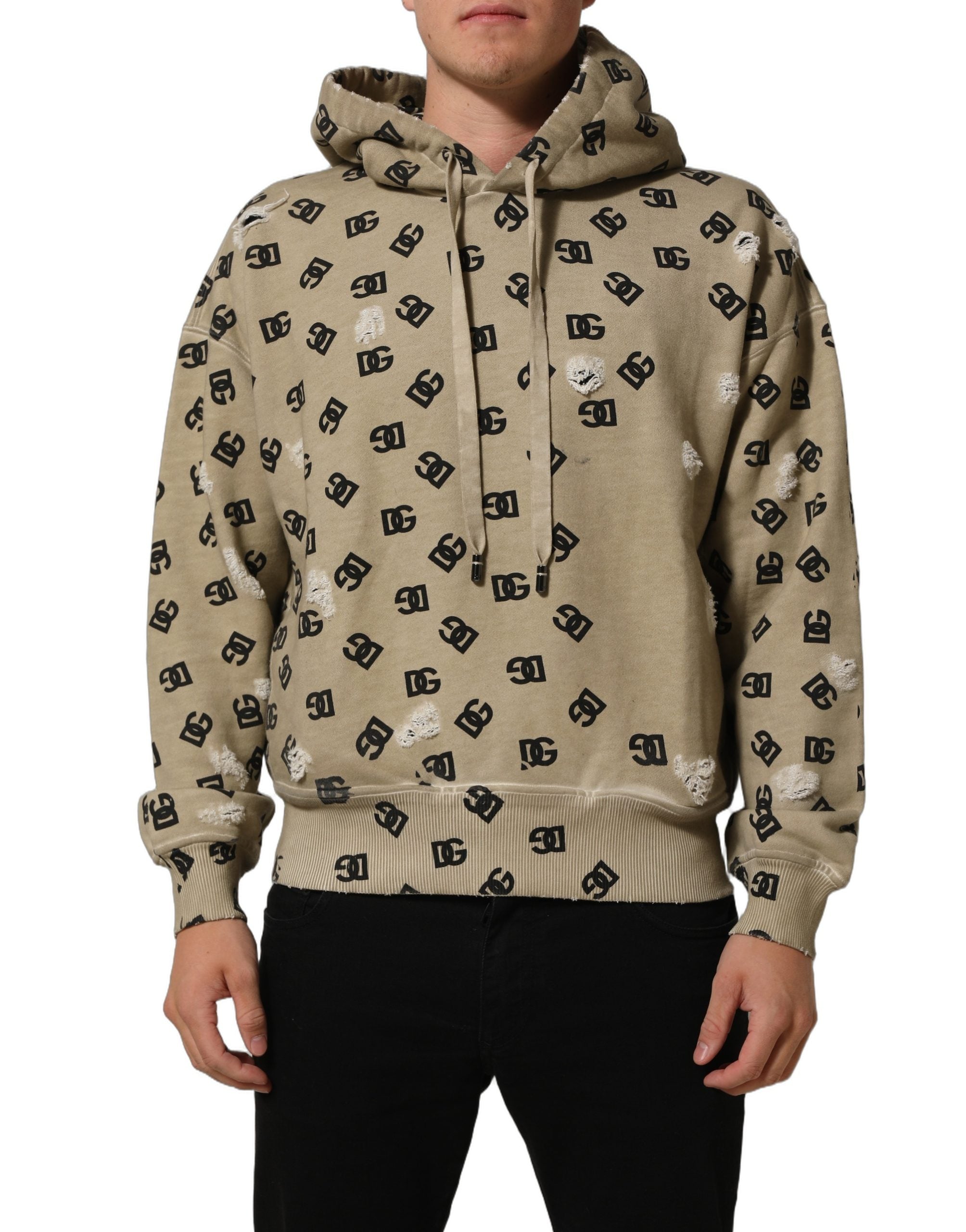 Dolce & Gabbana Brown Cotton Logo Hooded Sweatshirt Men's Sweater (Pre-Owned)