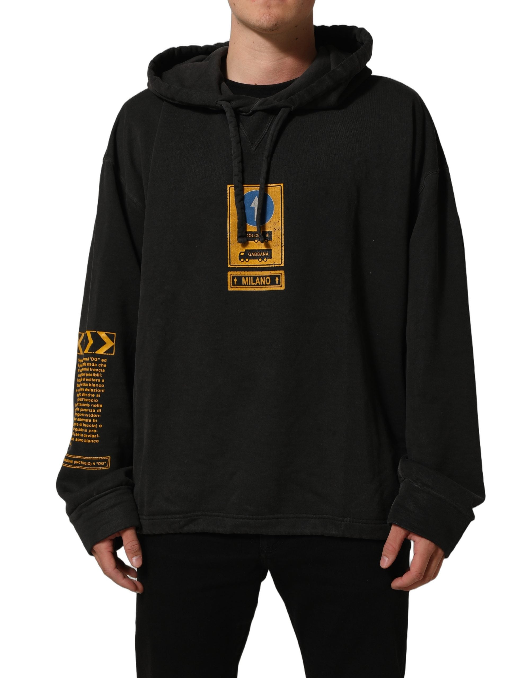 Dolce & Gabbana Black Cotton Logo Hooded Oversize Men's Sweater (Pre-Owned)