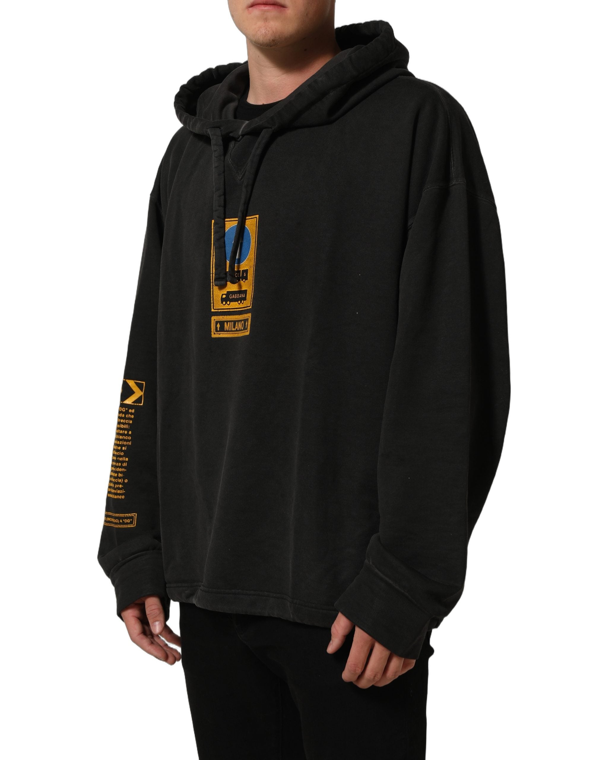 Dolce & Gabbana Black Cotton Logo Hooded Oversize Men's Sweater (Pre-Owned)