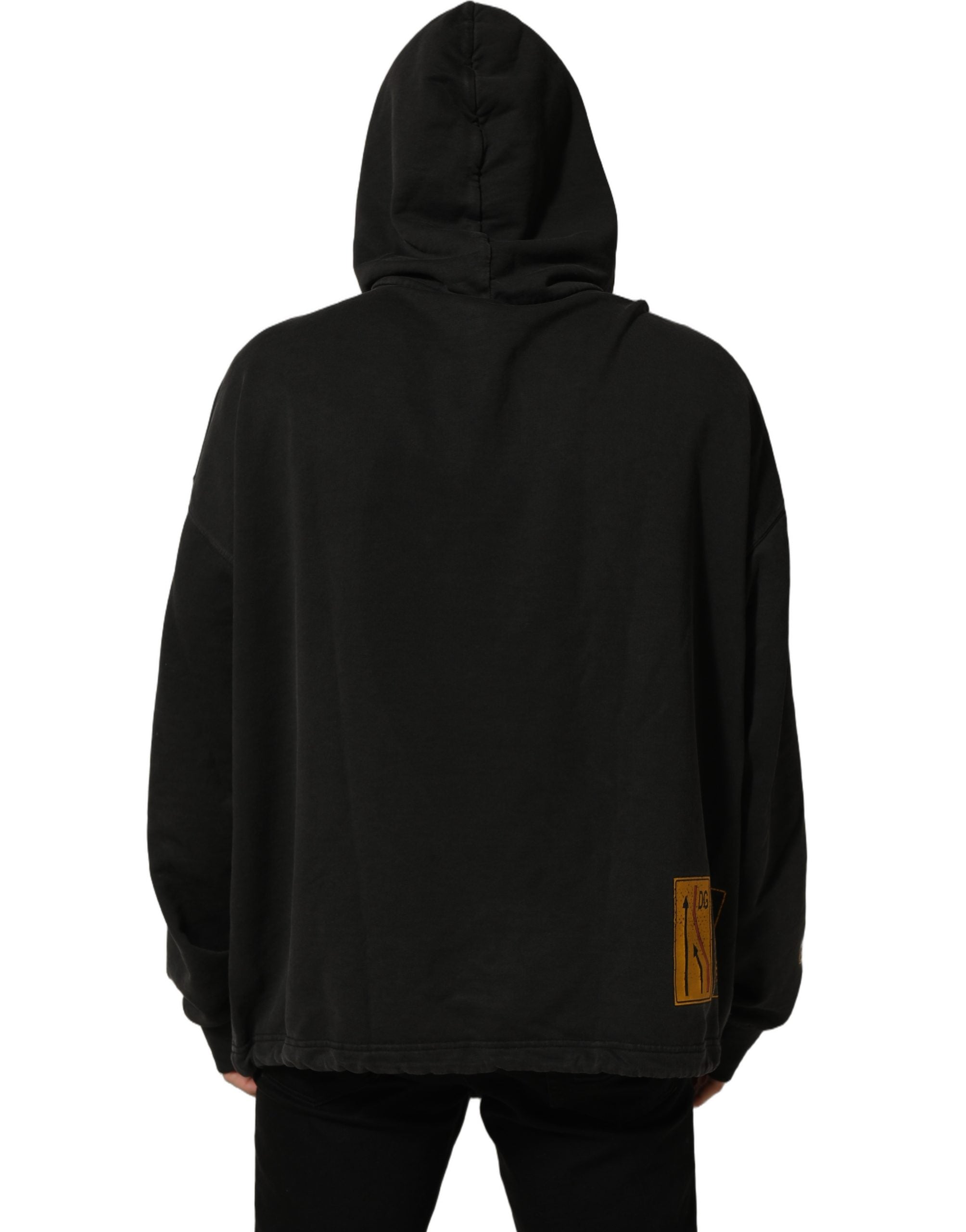 Dolce & Gabbana Black Cotton Logo Hooded Oversize Men's Sweater (Pre-Owned)