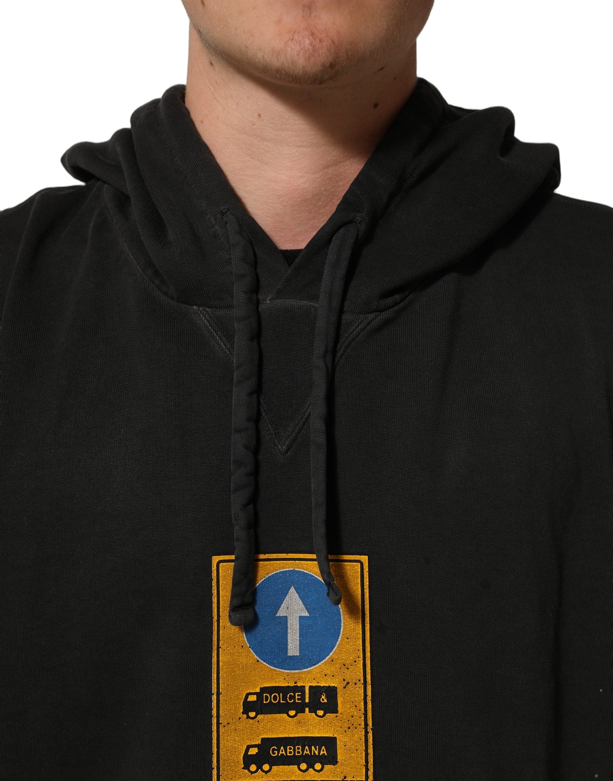 Dolce & Gabbana Black Cotton Logo Hooded Oversize Men's Sweater (Pre-Owned)