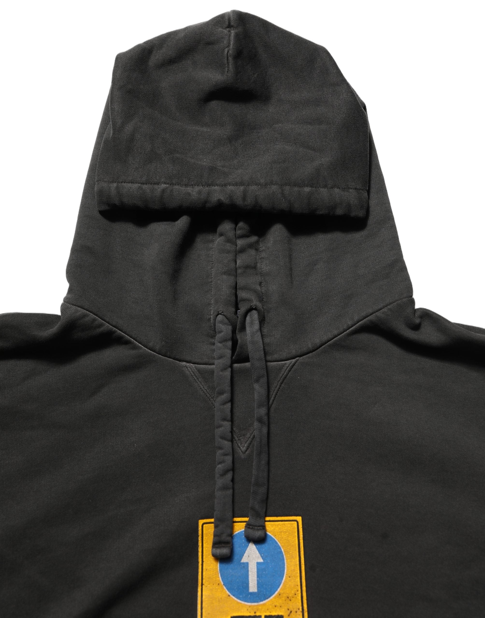 Dolce & Gabbana Black Cotton Logo Hooded Oversize Men's Sweater (Pre-Owned)