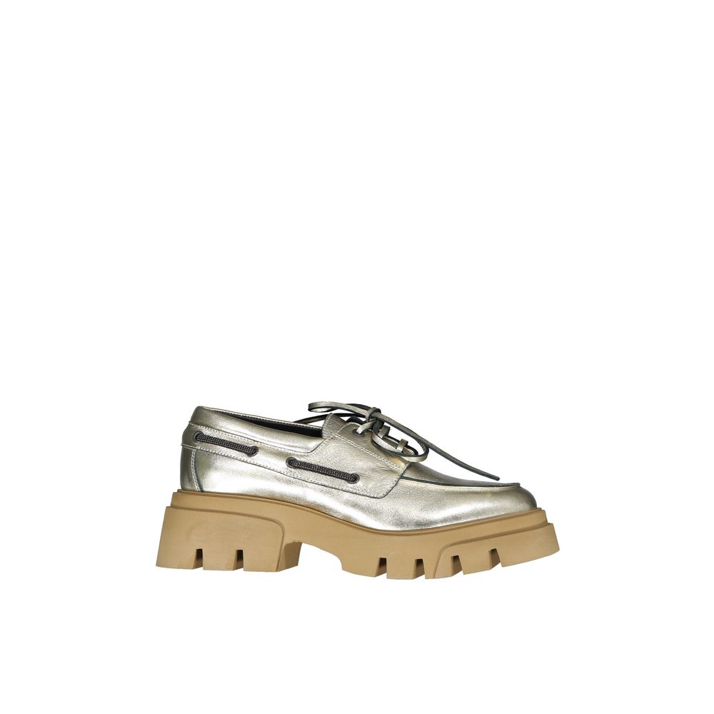 Brunello Cucinelli Gold Leather Platform Women's Loafers