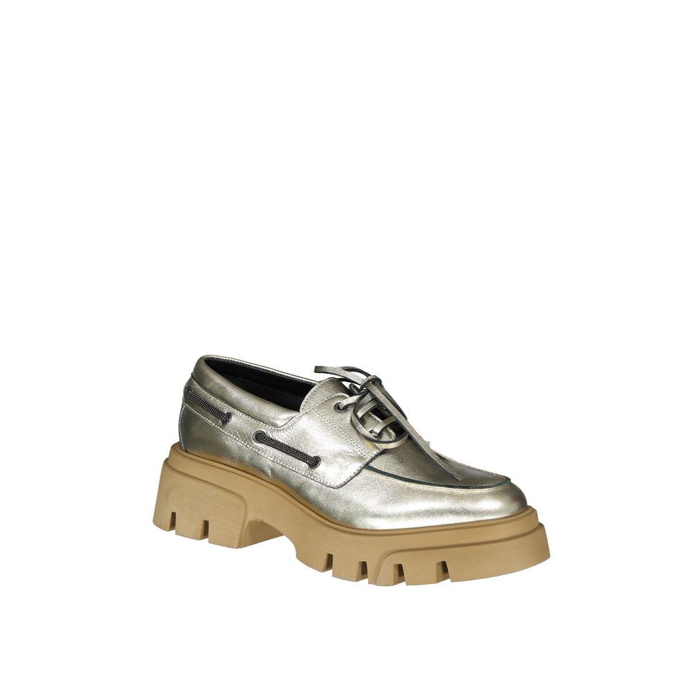 Brunello Cucinelli Gold Leather Platform Women's Loafers